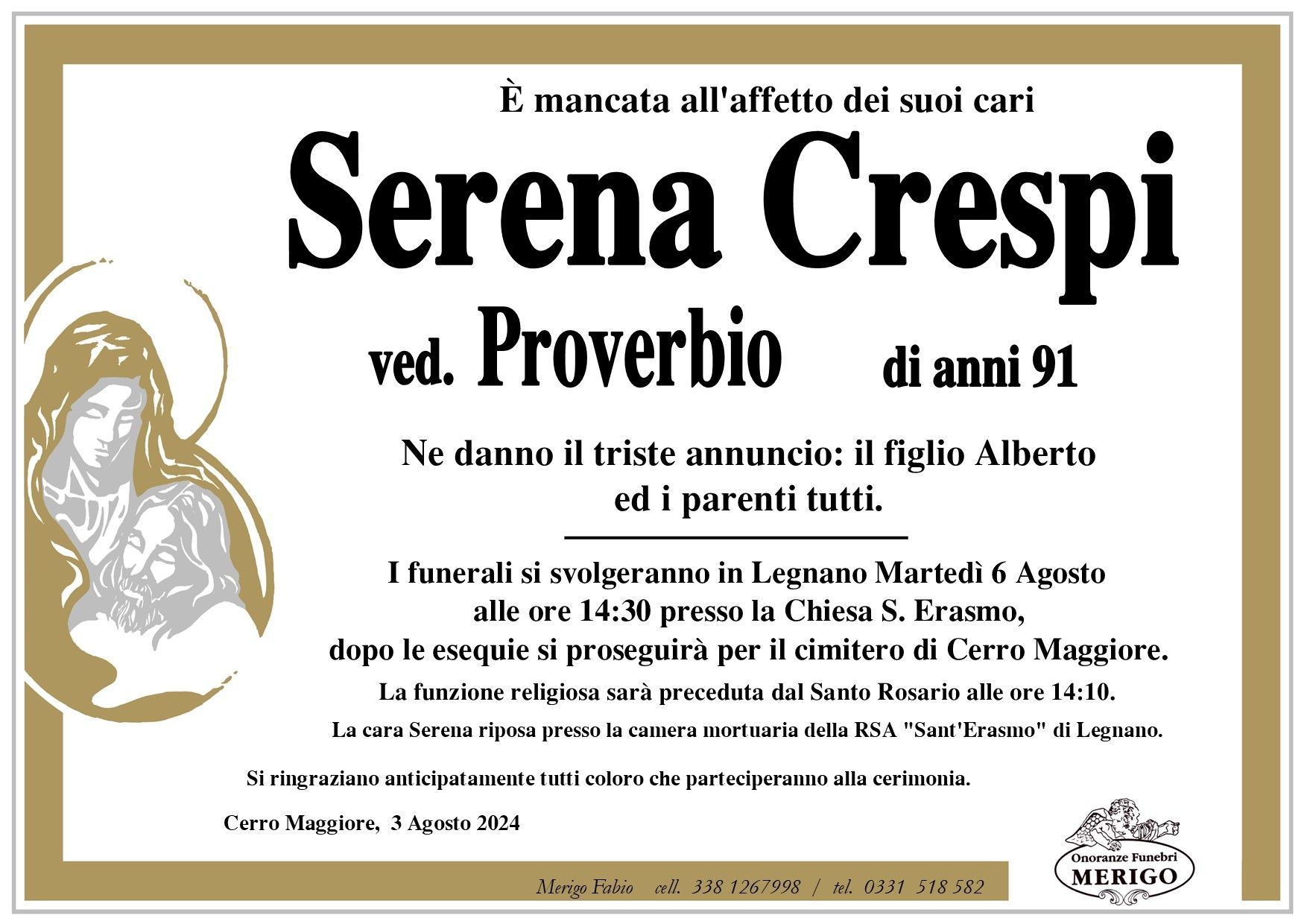 necrologio Serena Crespi ved. Proverbio