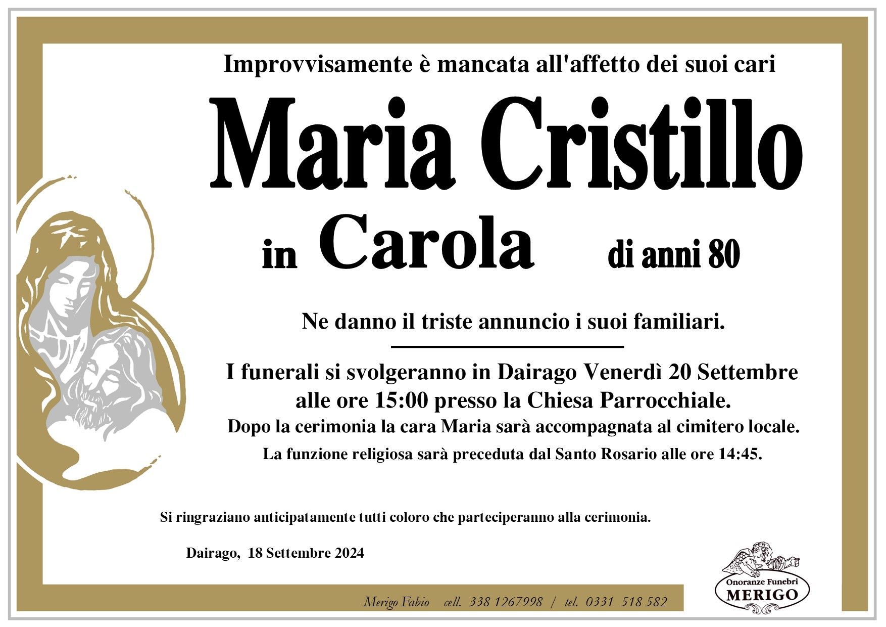 necrologio Maria Cristillo in Carola