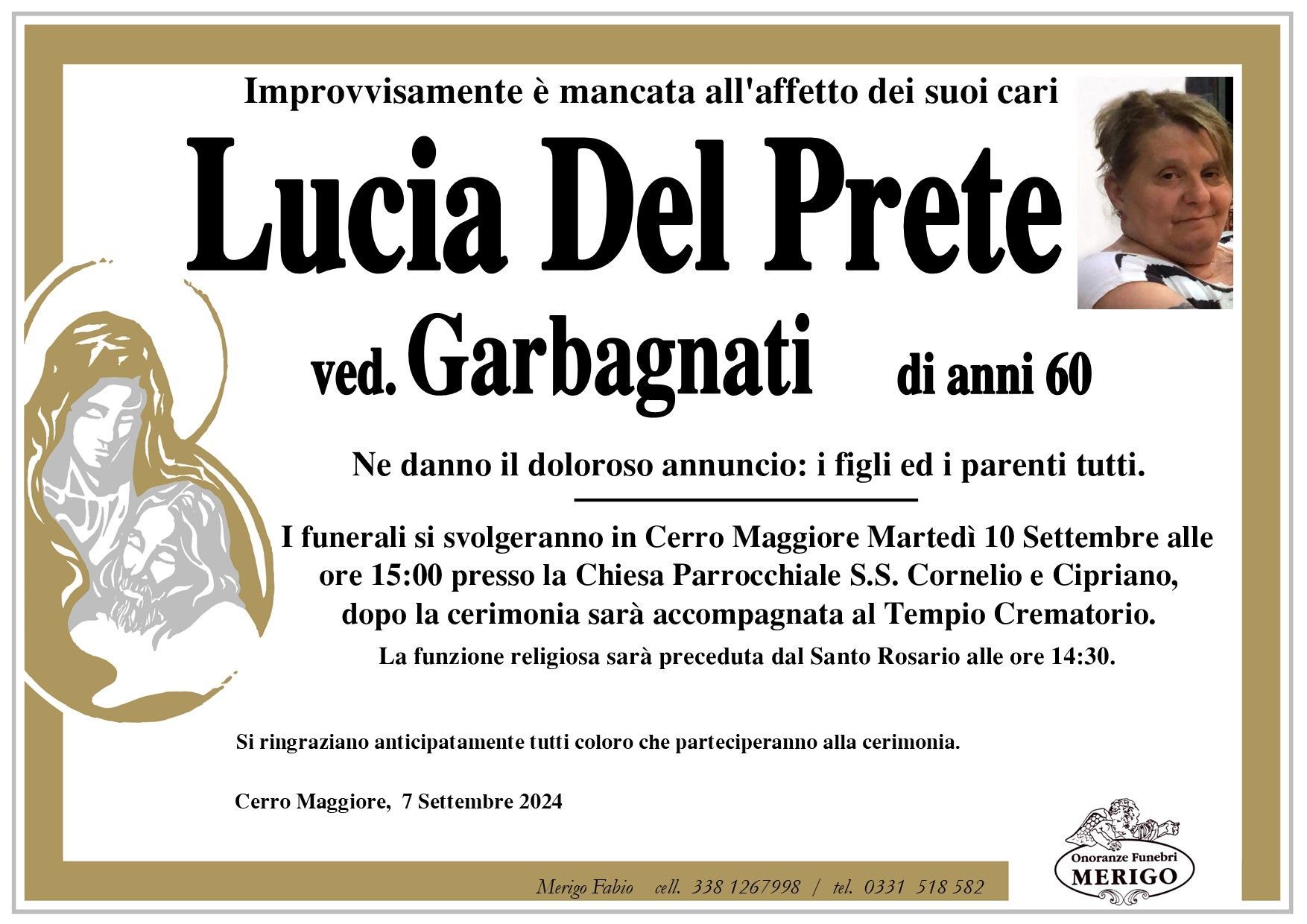 necrologio Lucia Del Prete ved. Garbagnati