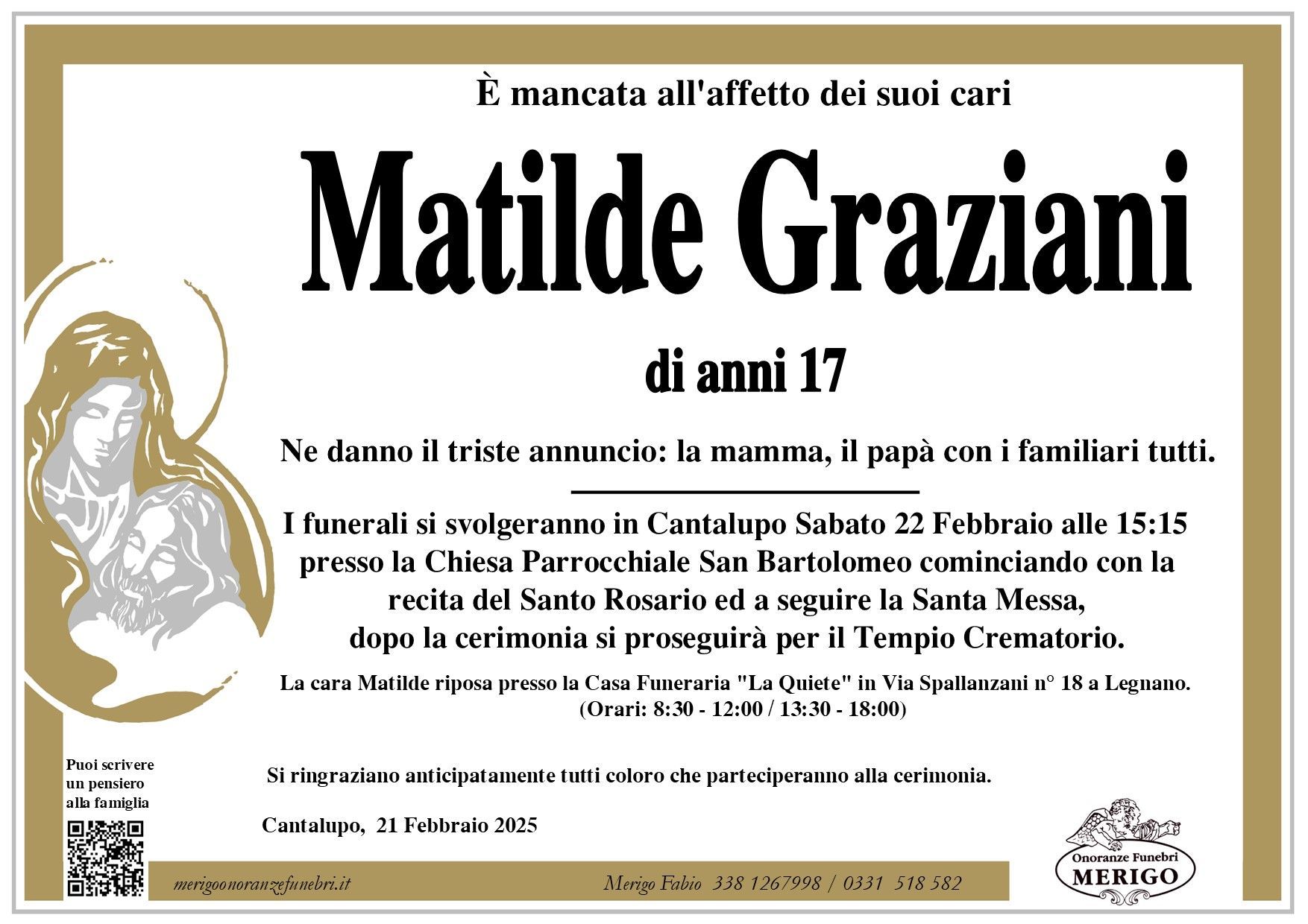 necrologio Matilde Graziani