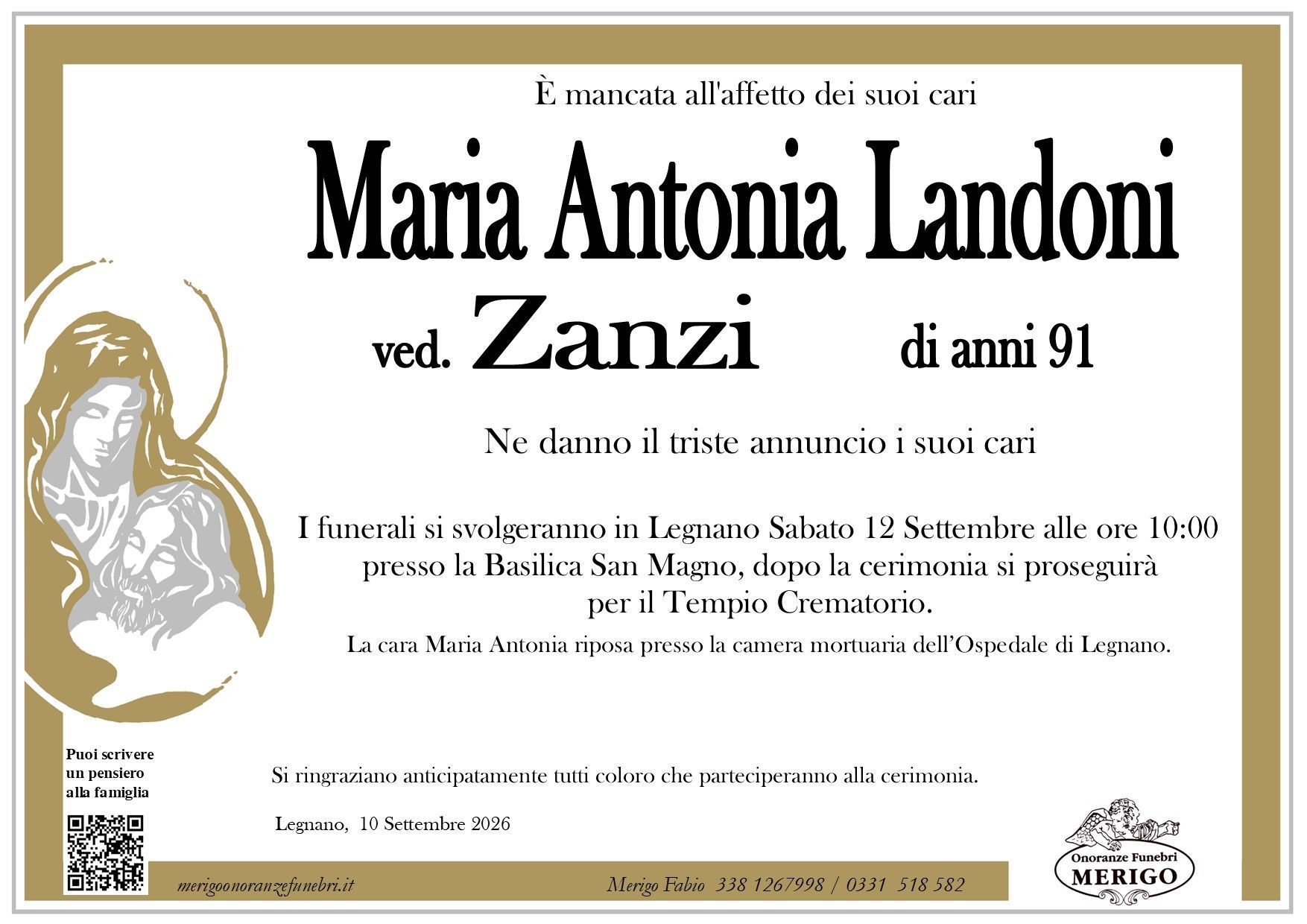 necrologio Maria Antonia Landoni ved. Zanzi