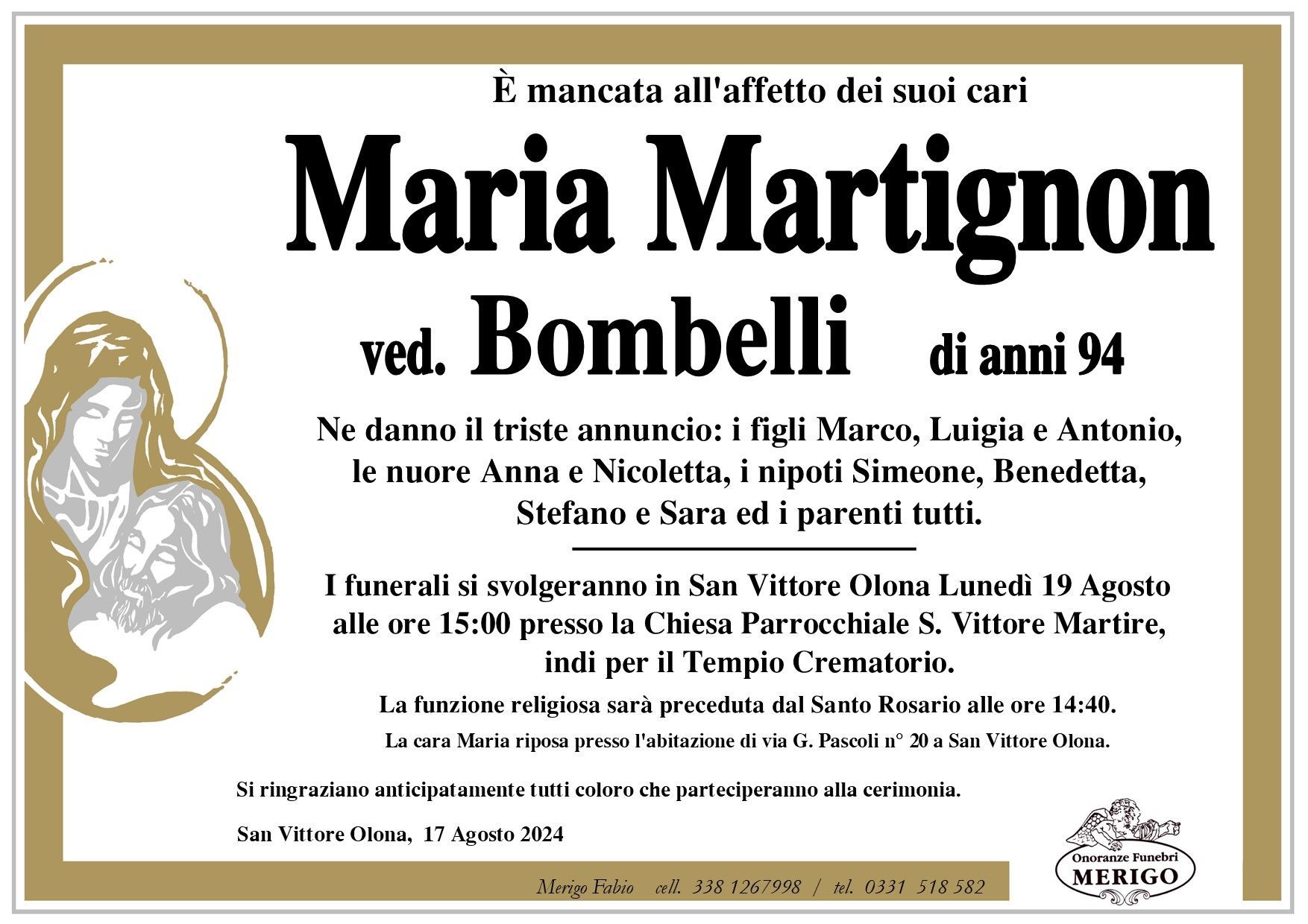 necrologio Maria Martignon