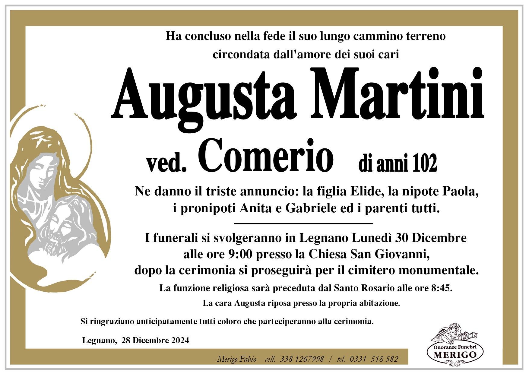 necrologio Augusta Martini ved. Comerio