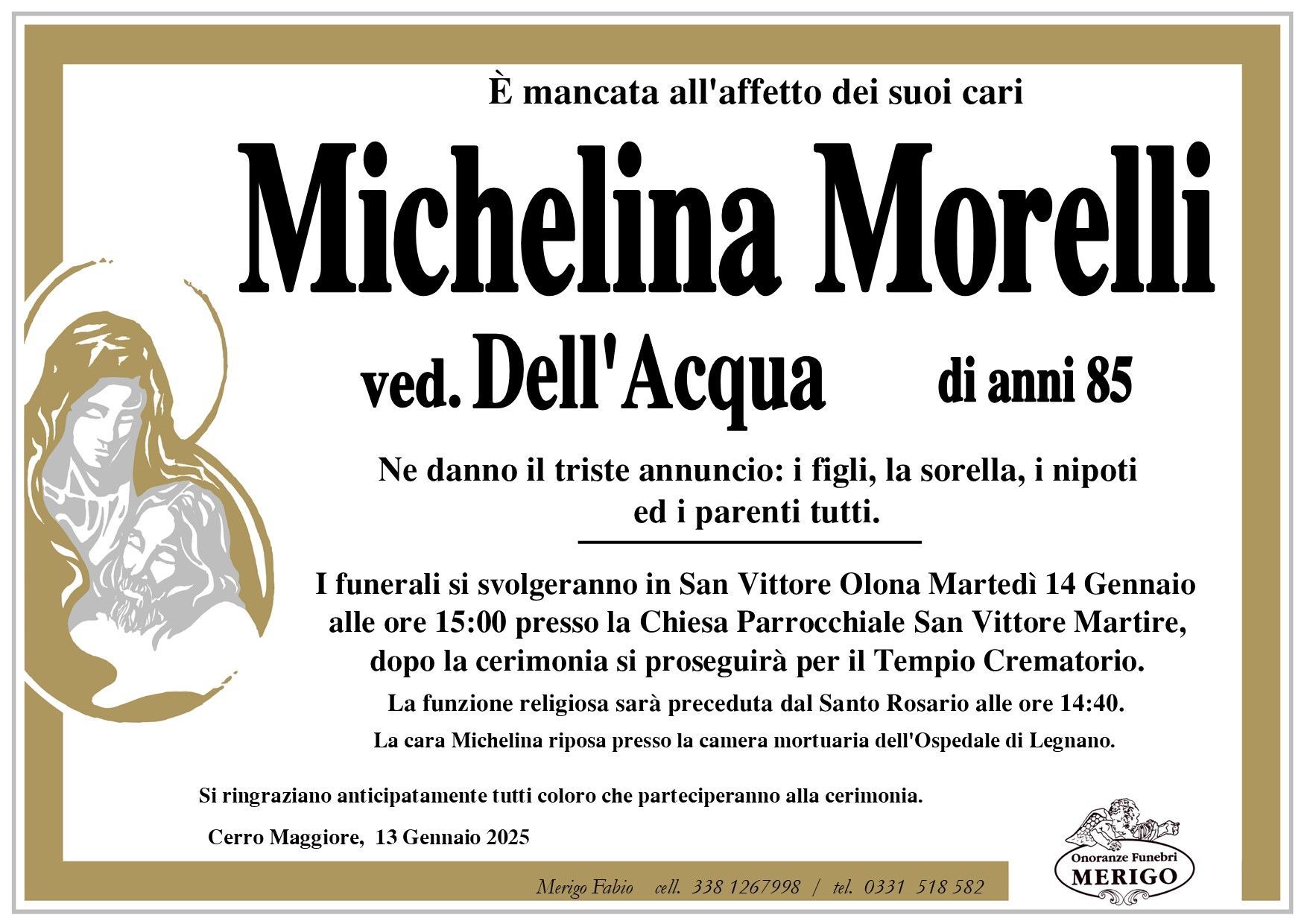 necrologio Michelina Morelli ved. Dell'Acqua