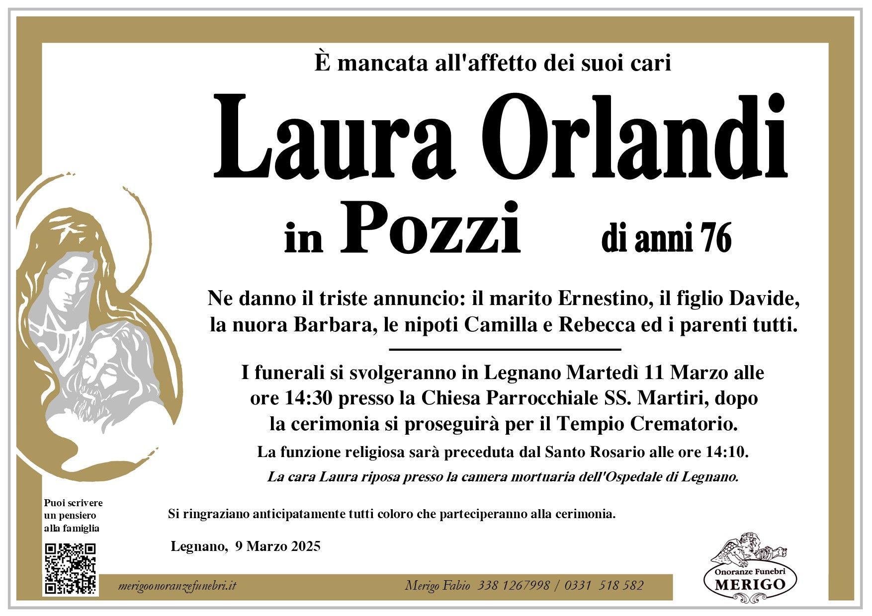 necrologio Laura Orlandi in Pozzi
