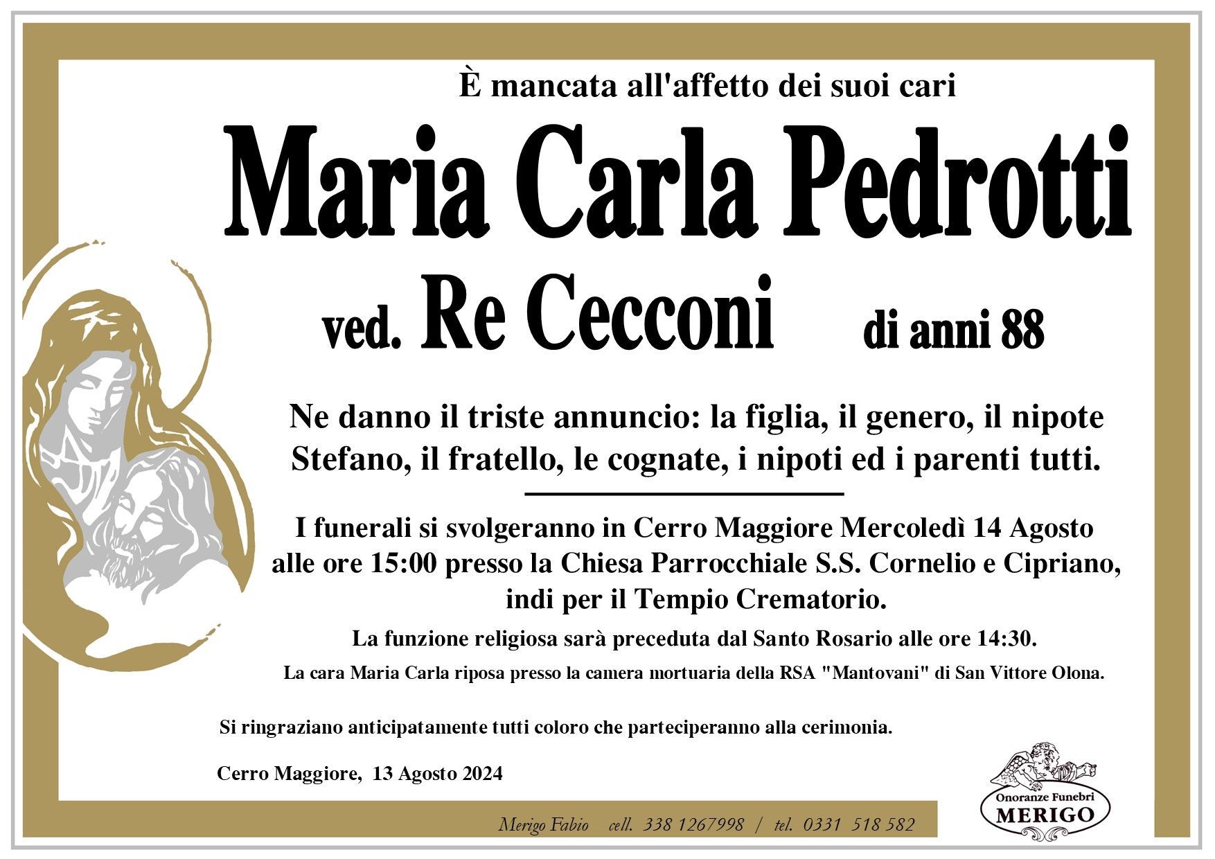 necrologio Maria Carla Pedrotti ved. Re Cecconi