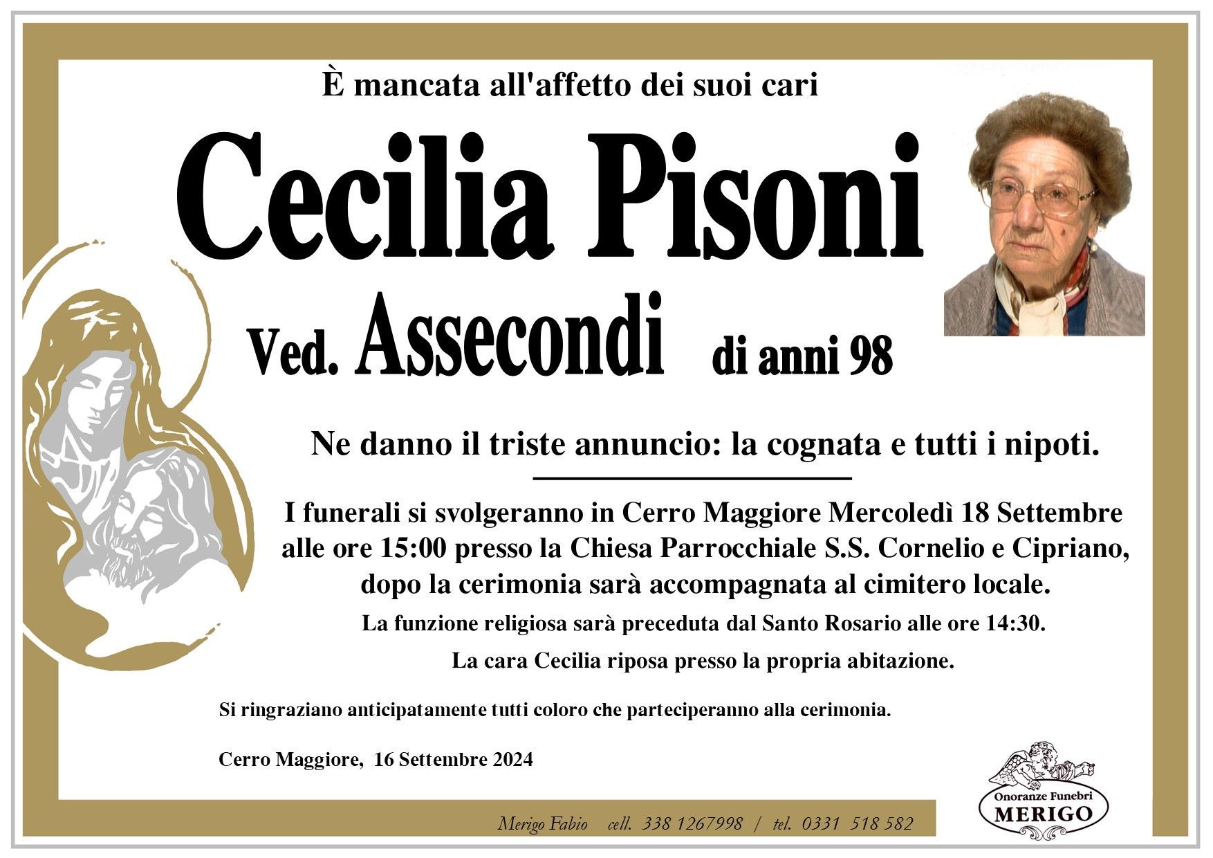 necrologio Cecilia Pisoni ved. Assecondi