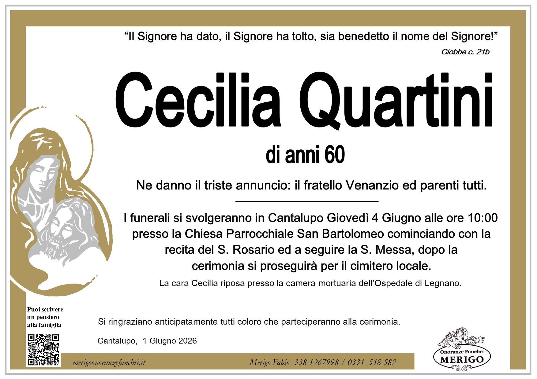 necrologio Cecilia Quartini