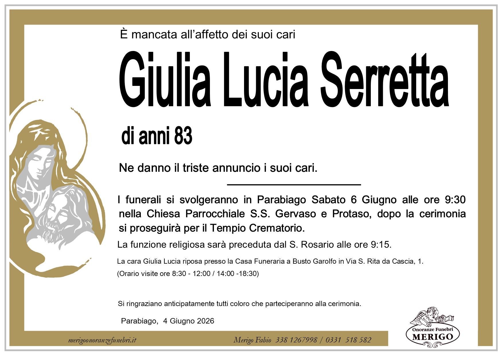 necrologio Giulia Lucia Serretta