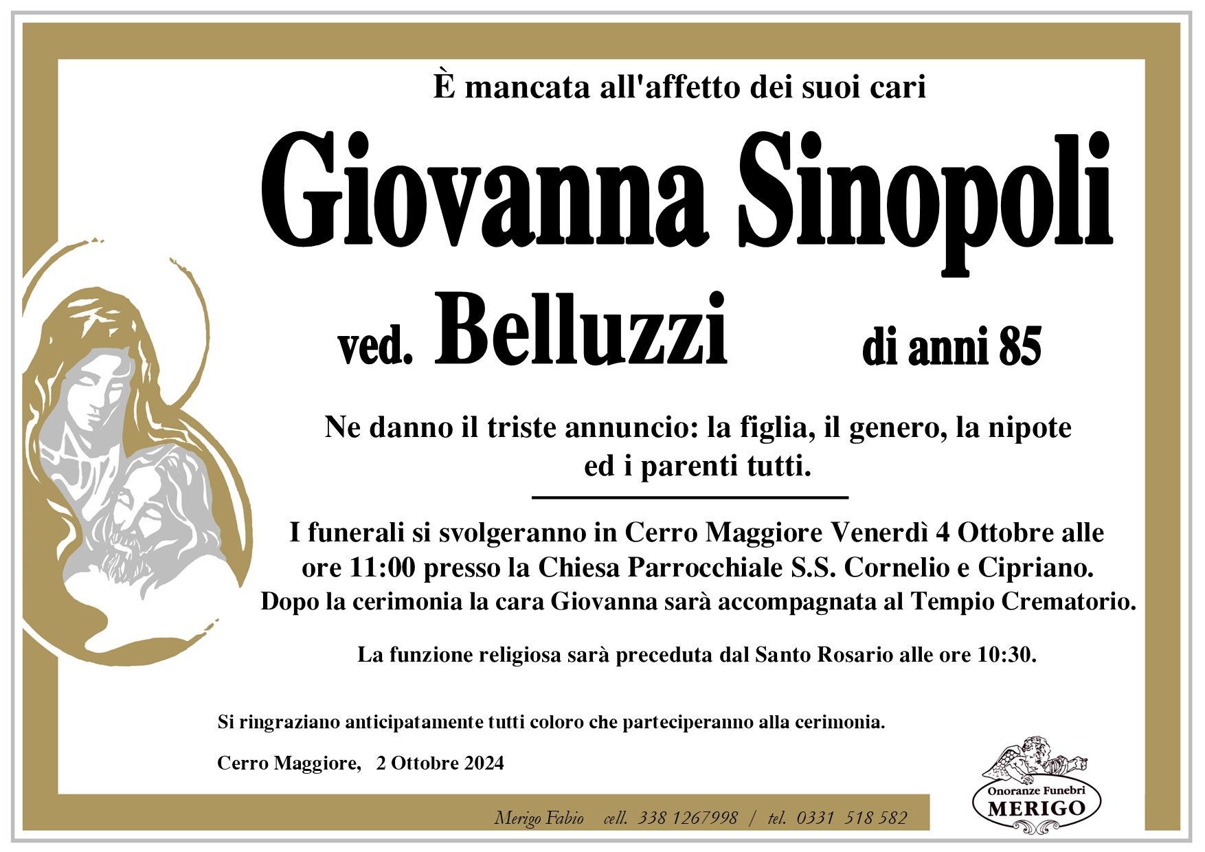 necrologio Giovanna Sinopoli ved. Belluzzi