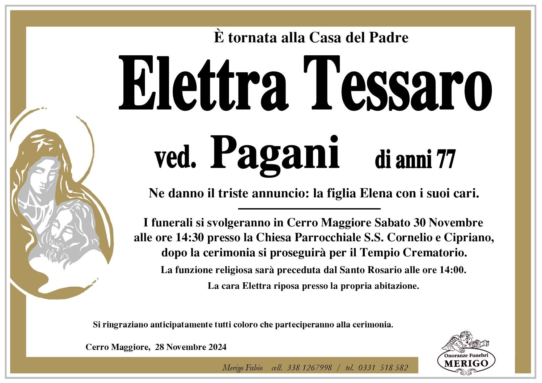 necrologio Elettra Tessaro ved. Pagani