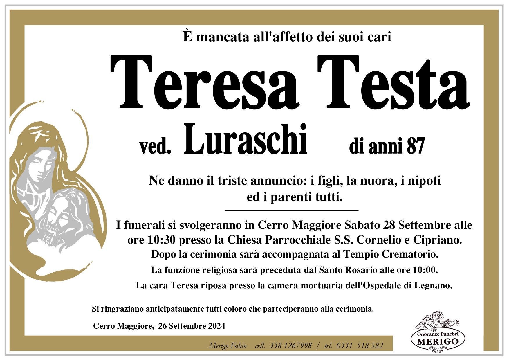 necrologio Teresa Testa ved. Luraschi
