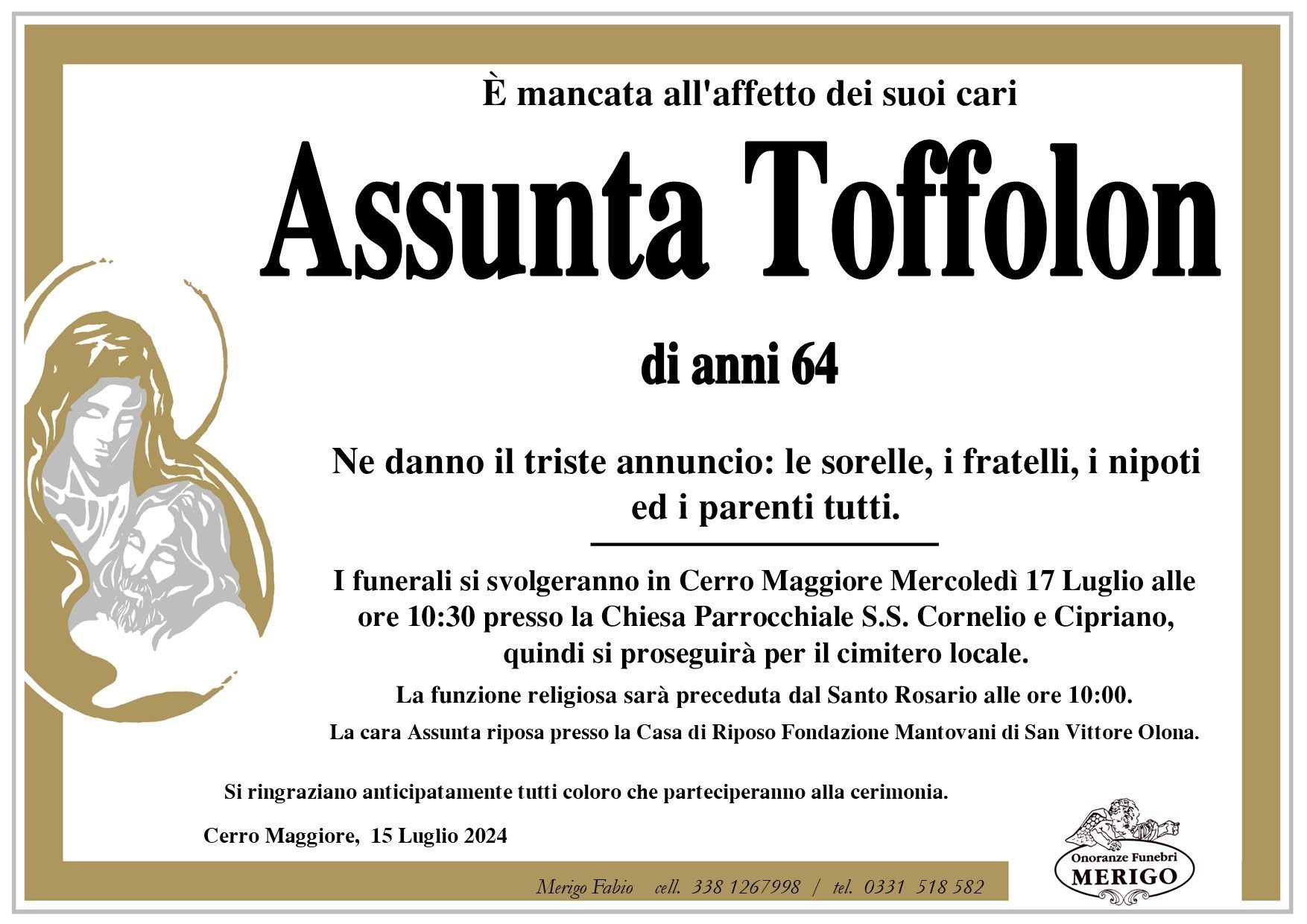 necrologio Assunta Toffolon