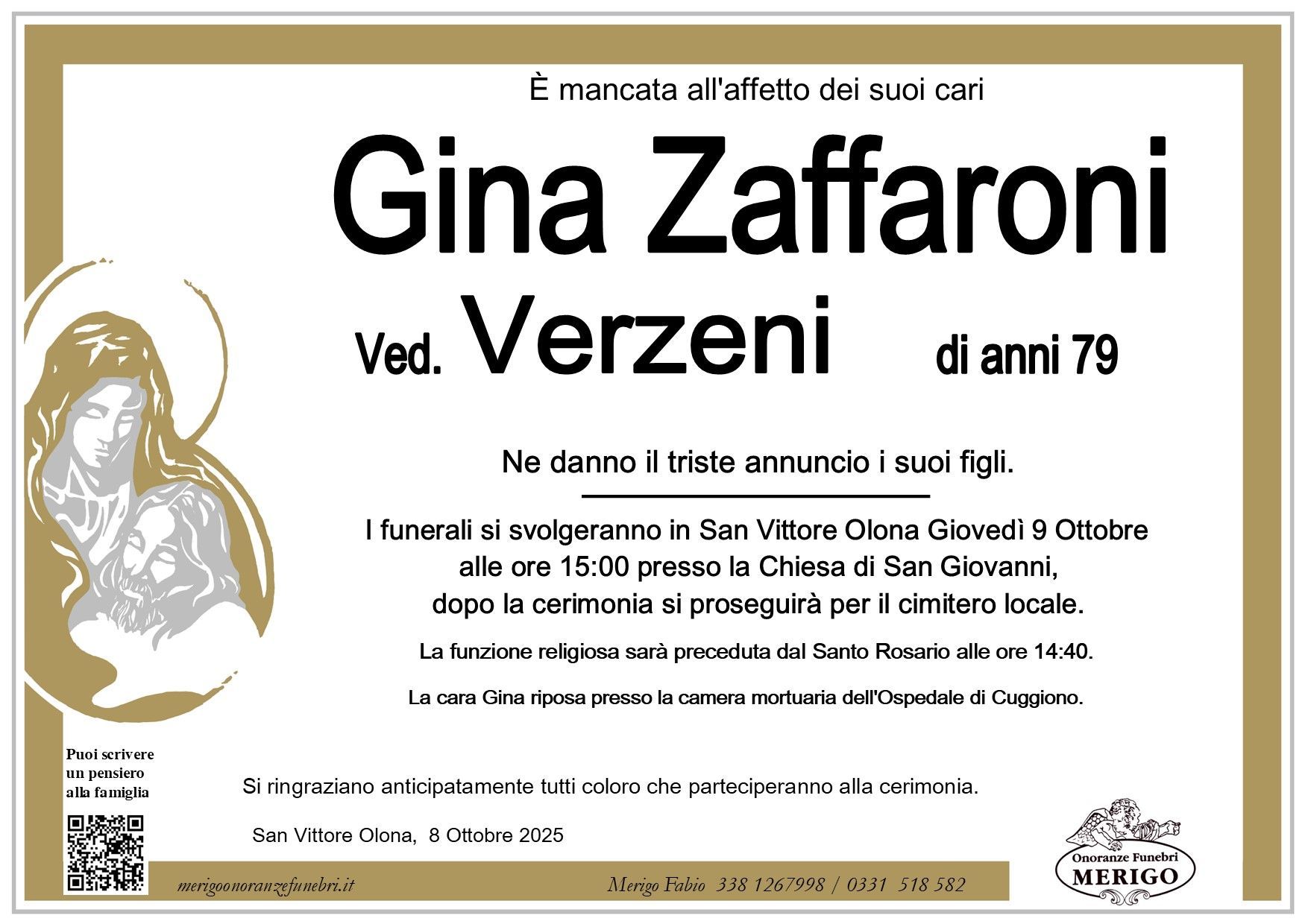 necrologio Gina Zaffaroni ved. Verzeni