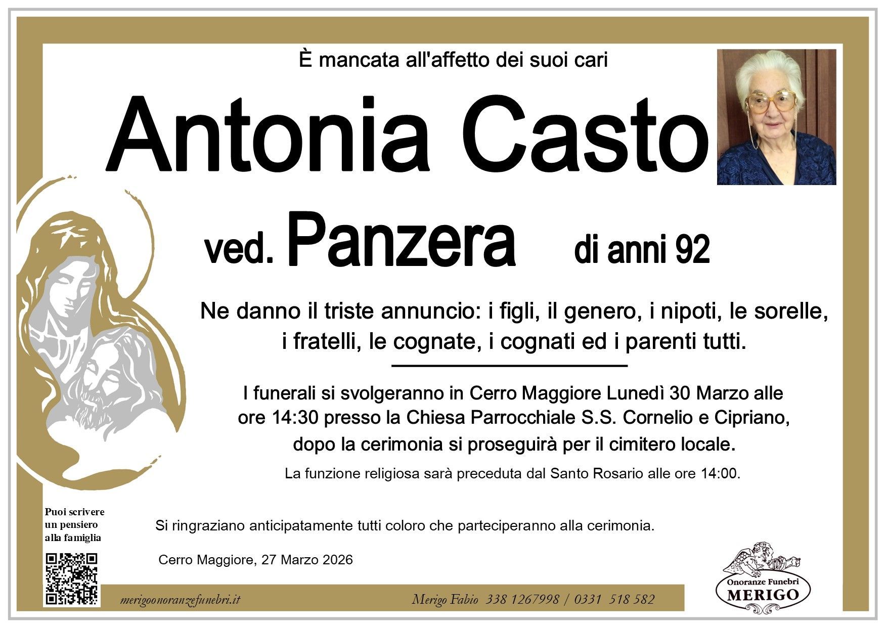 necrologio Antonia Casto ved. Panzera