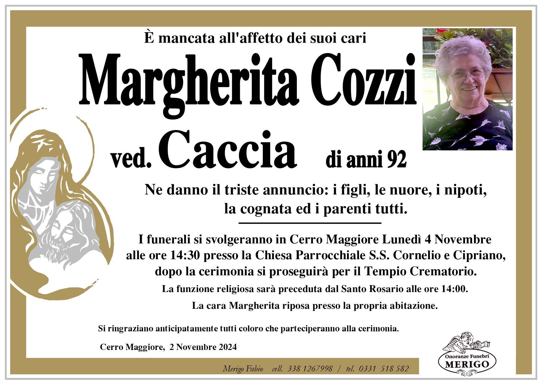 necrologio Margherita Cozzi ved. Caccia