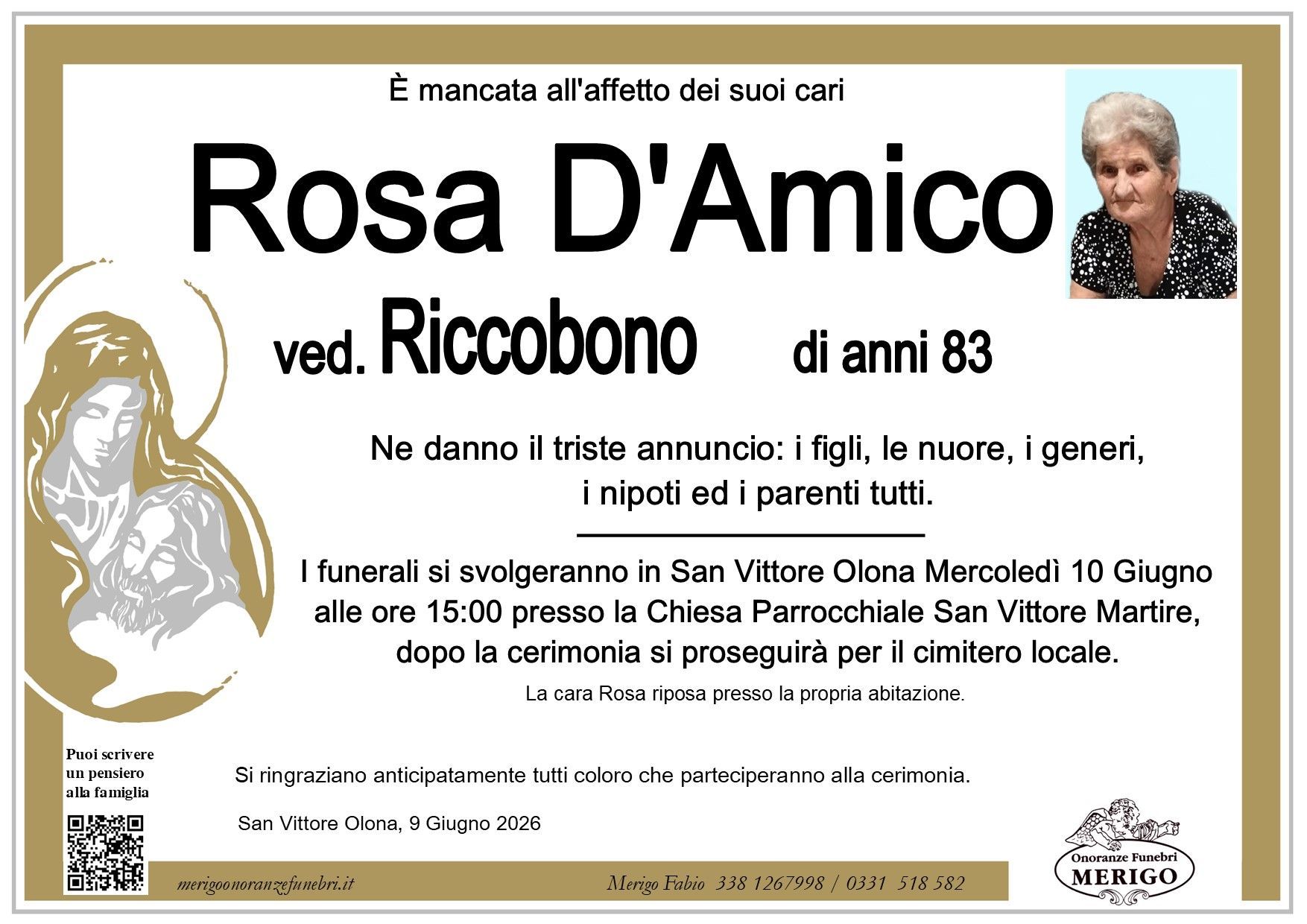 necrologio Rosa D'Amico ved. Riccobono
