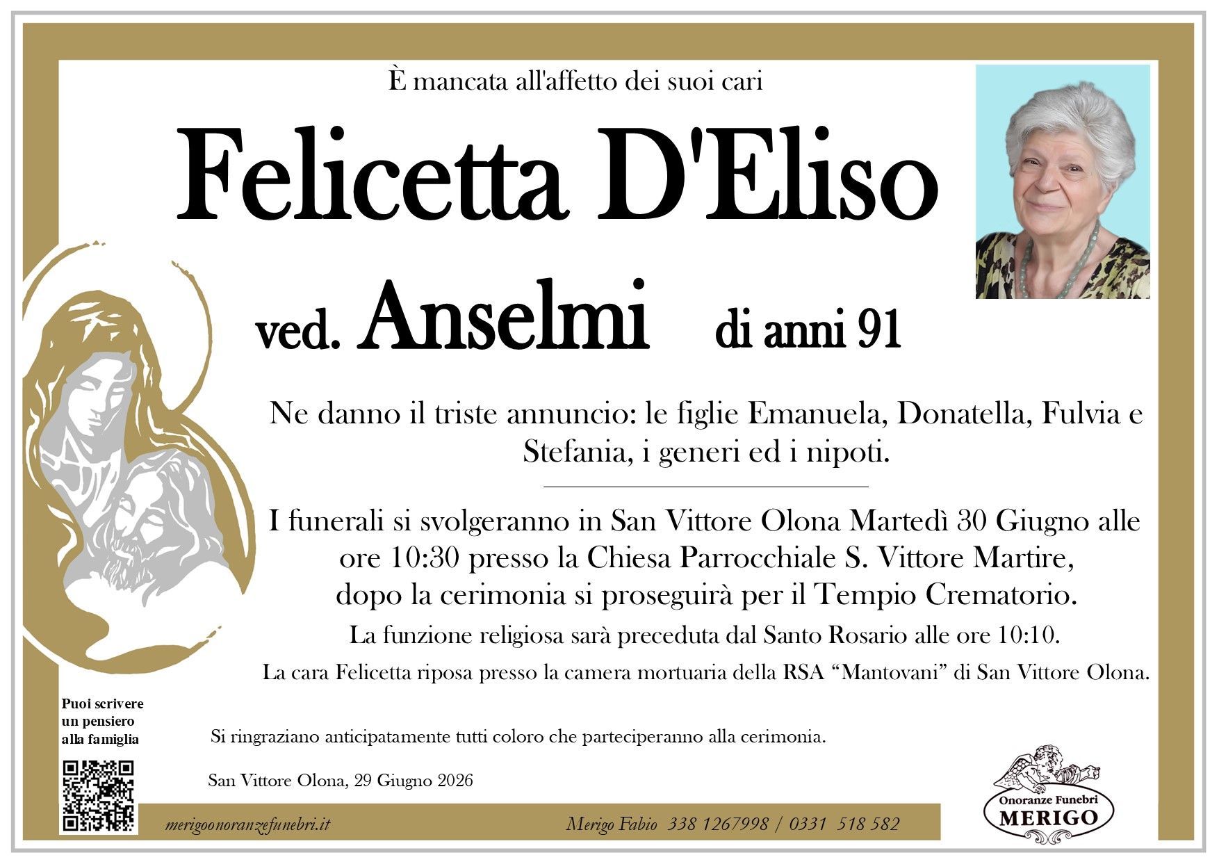 necrologio Felicetta D'Eliso ved. Anselmi