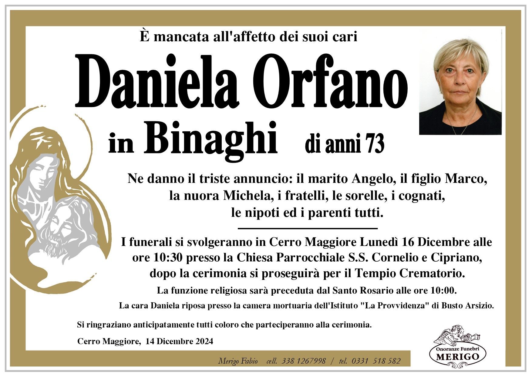 necrologio Daniela Orfano in Binaghi