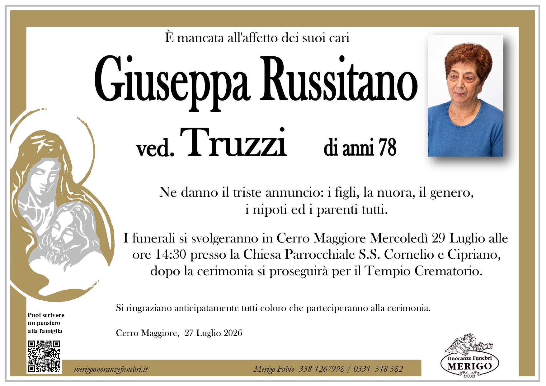 necrologio Giuseppa Russitano Ved. Truzzi