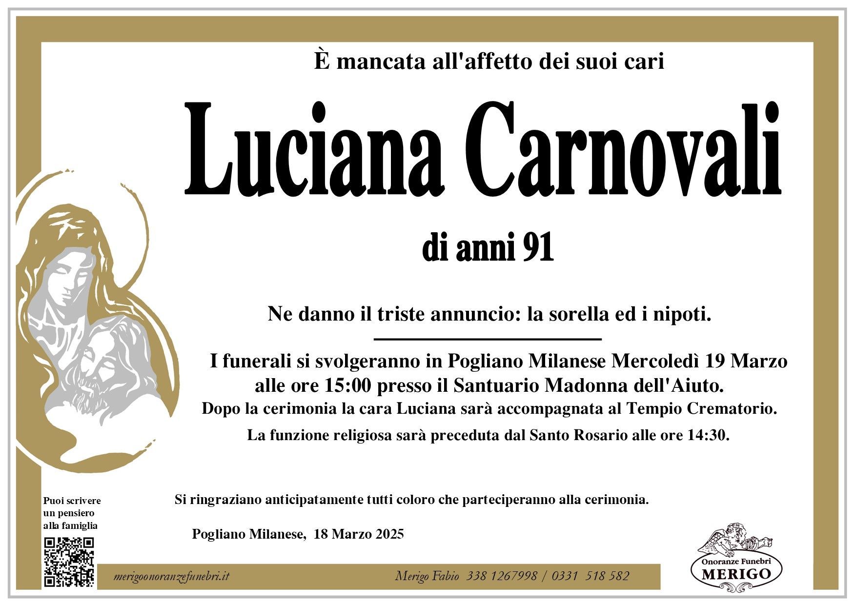 necrologio Luciana Carnovali