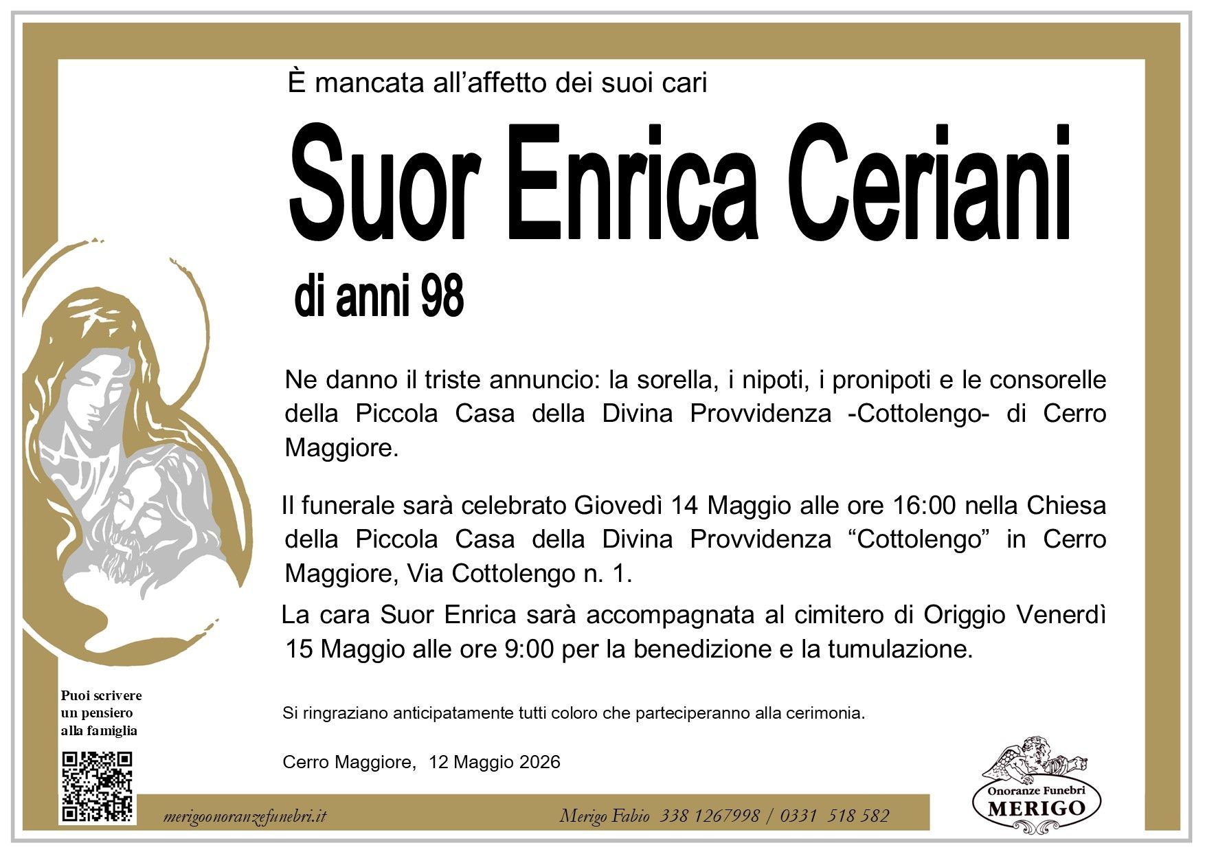 necrologio Suor Enrica Ceriani