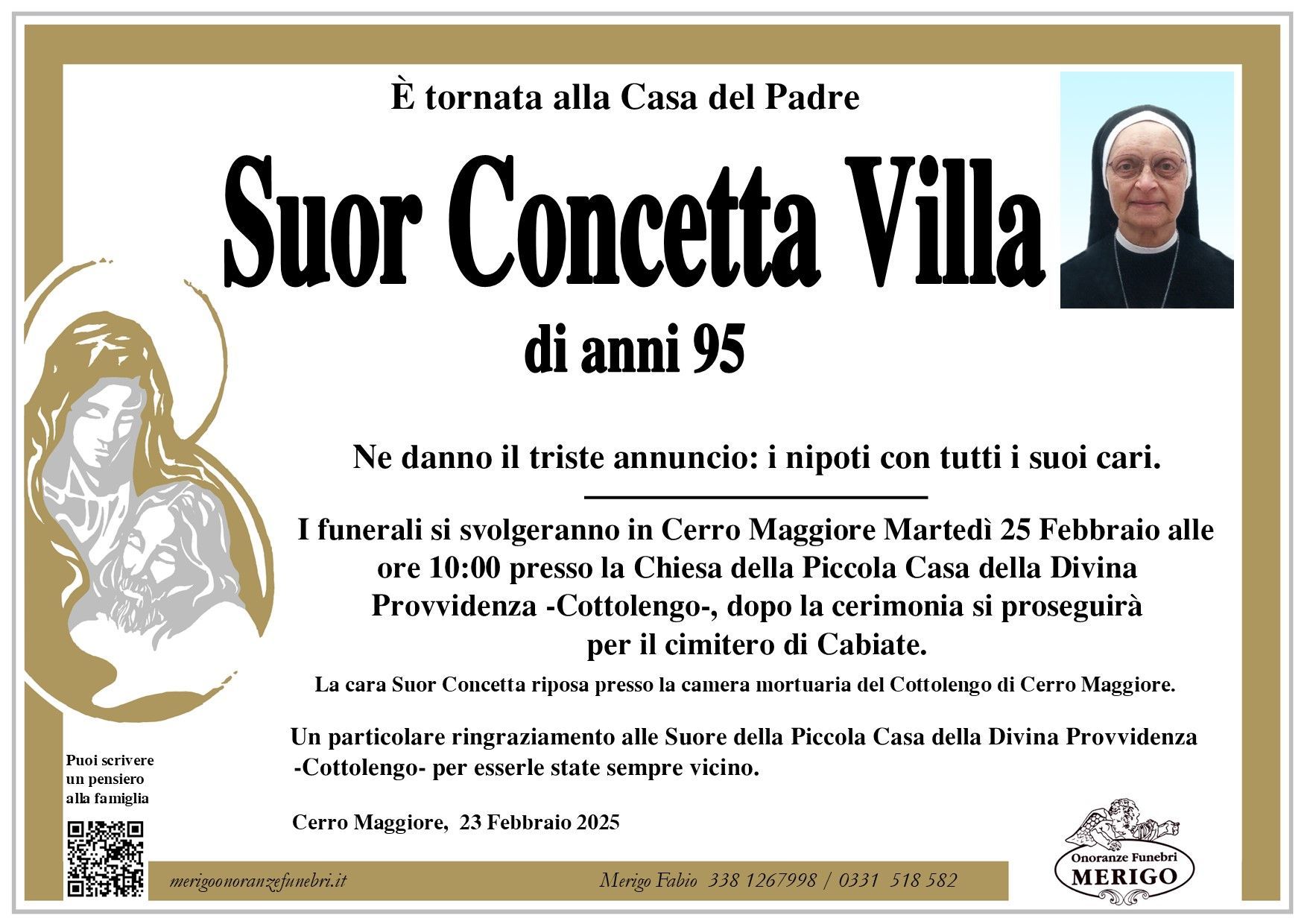 necrologio Suor Concetta Villa