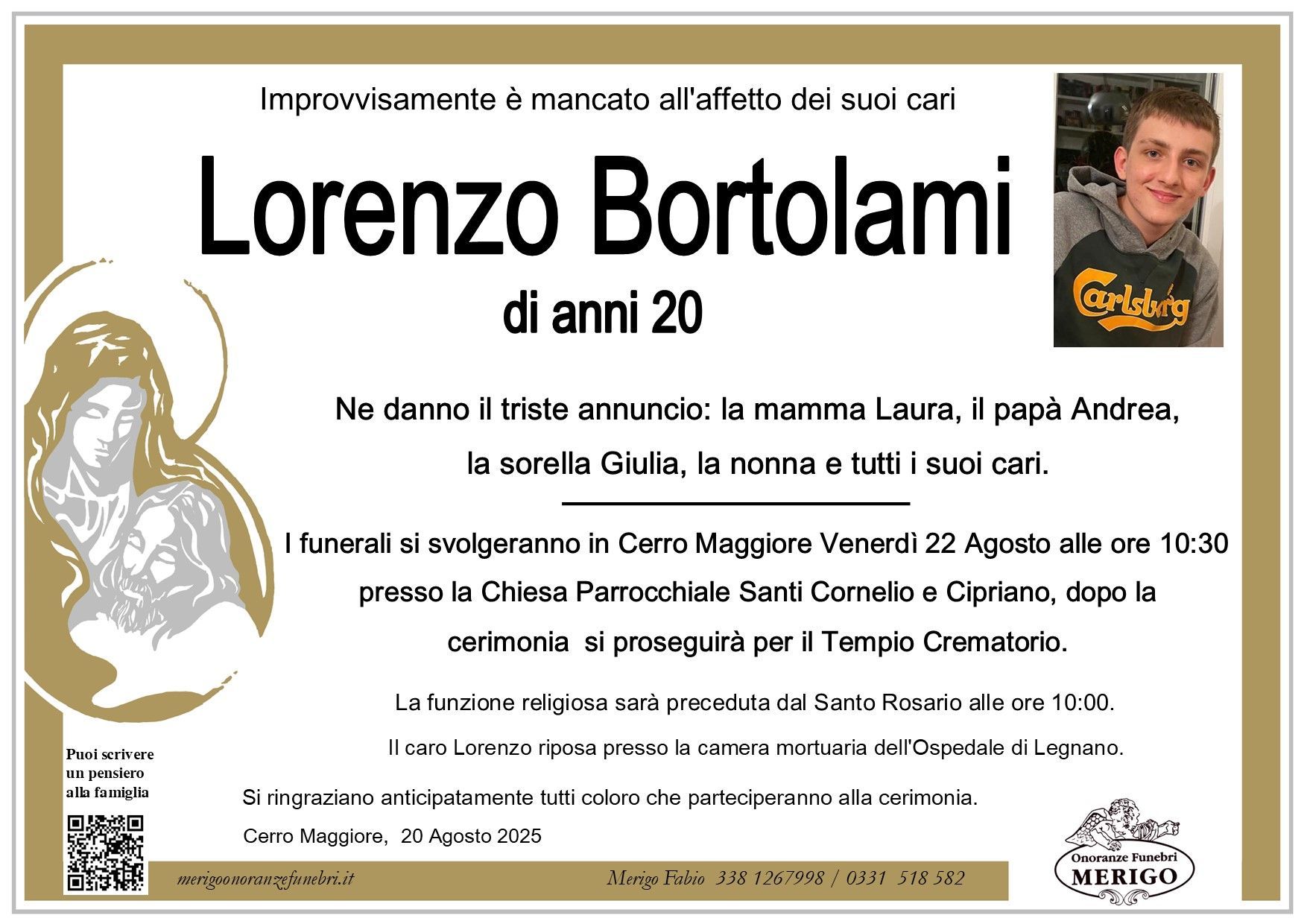 necrologio Lorenzo Bortolami