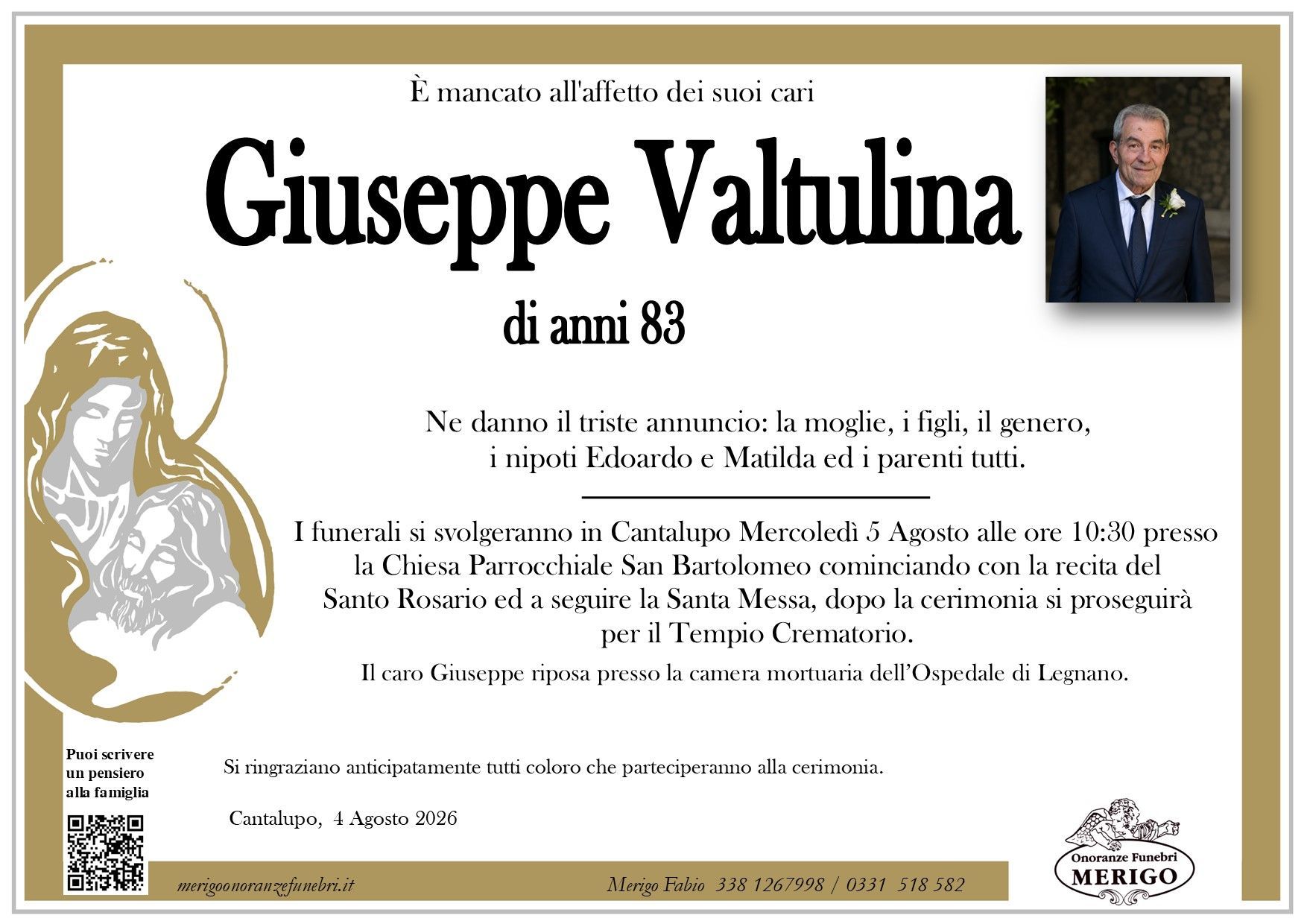 necrologio Giuseppe Valtulina