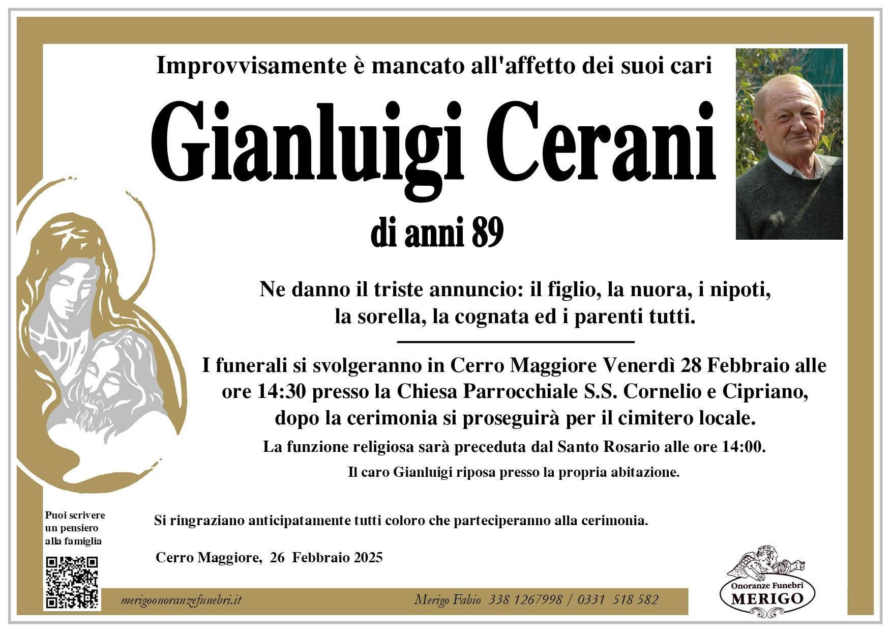 necrologio Gianluigi Cerani