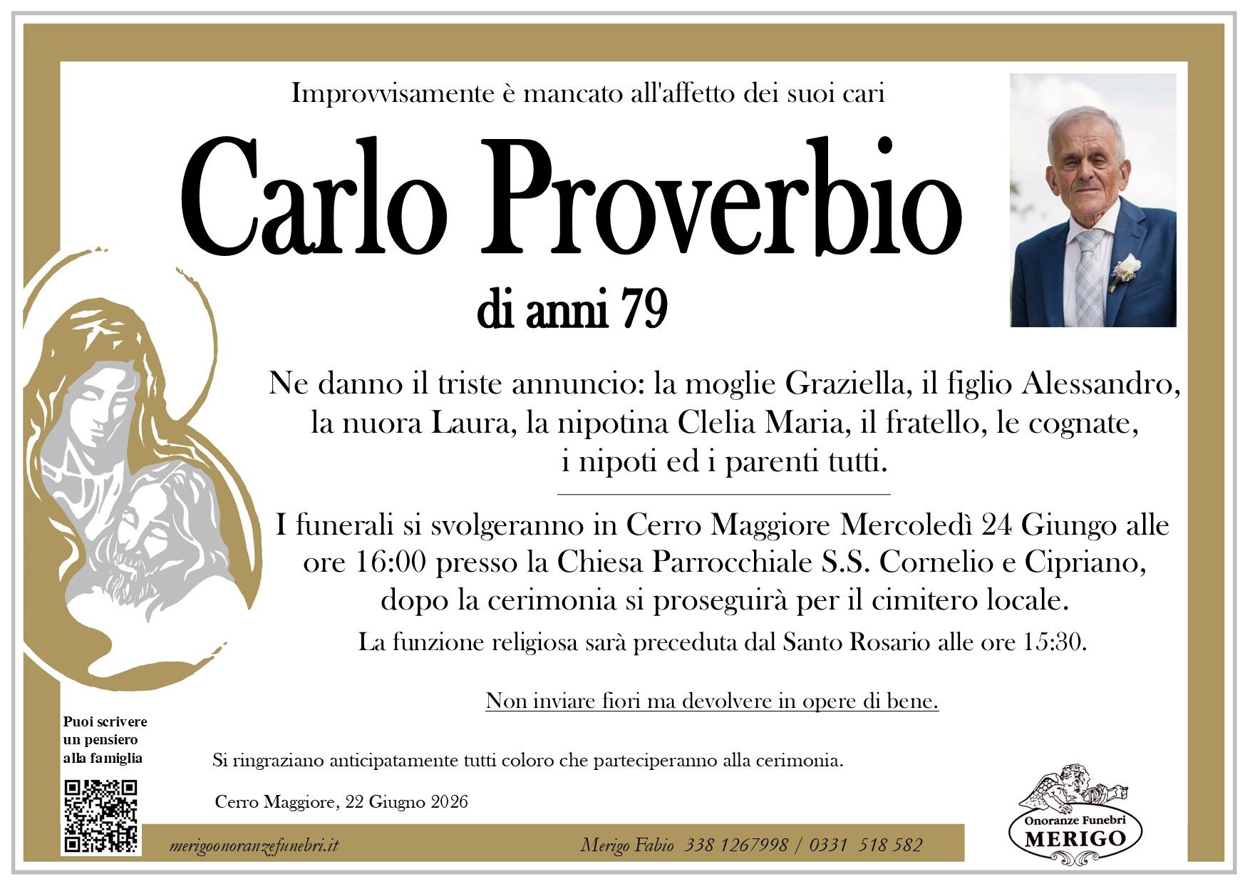 necrologio Carlo Proverbio