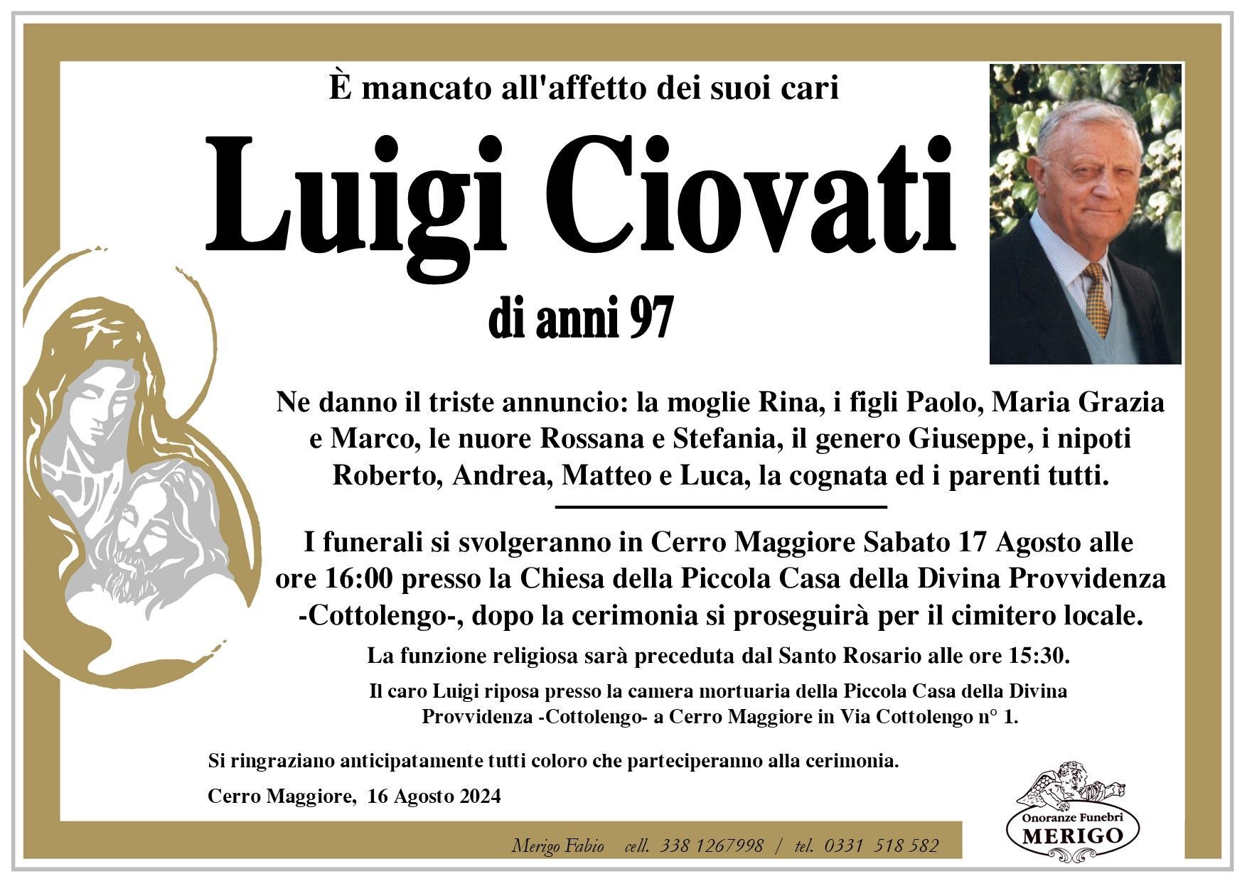 necrologio Luigi Ciovati