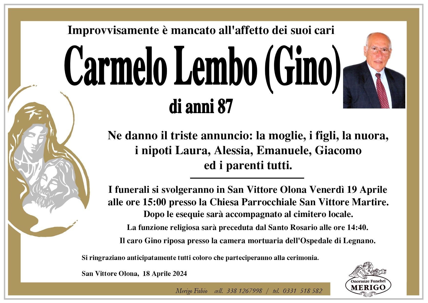 necrologio Carmelo Lembo