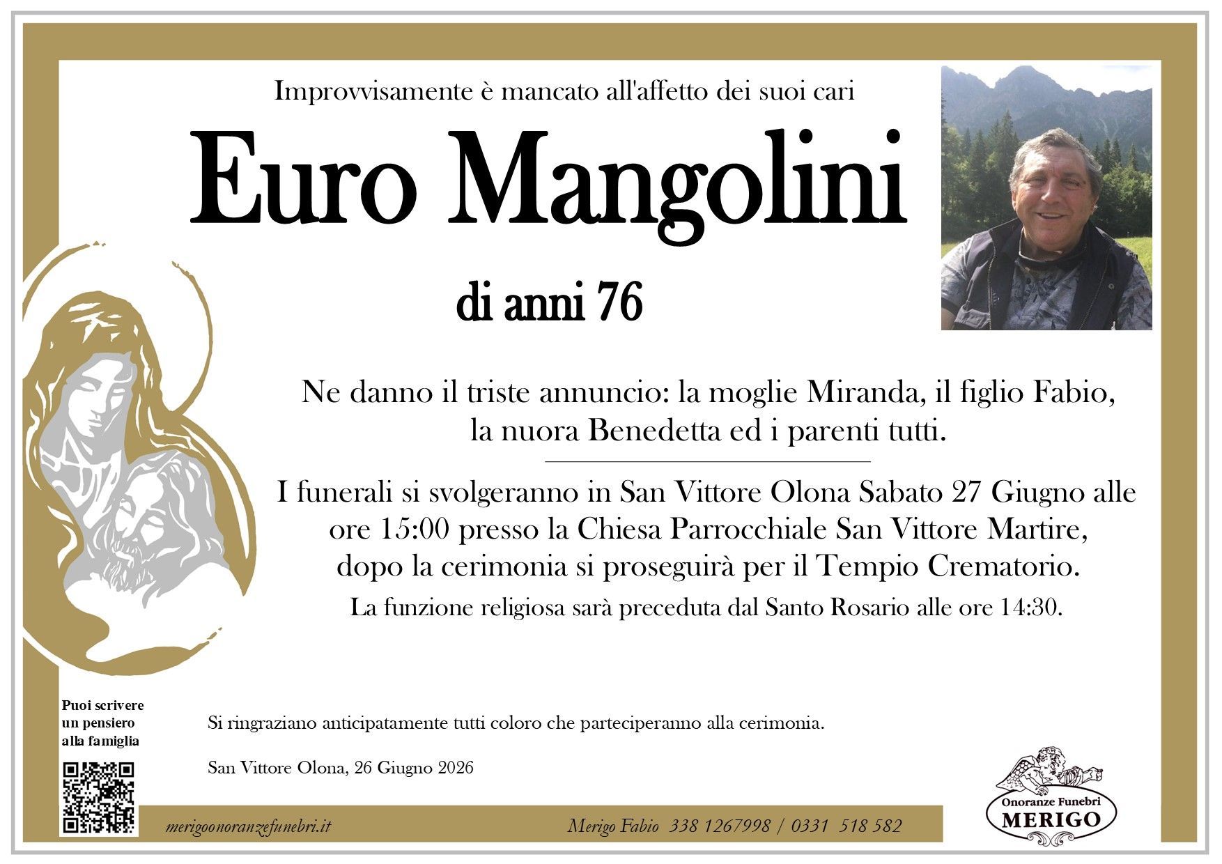 necrologio Euro Mangolini