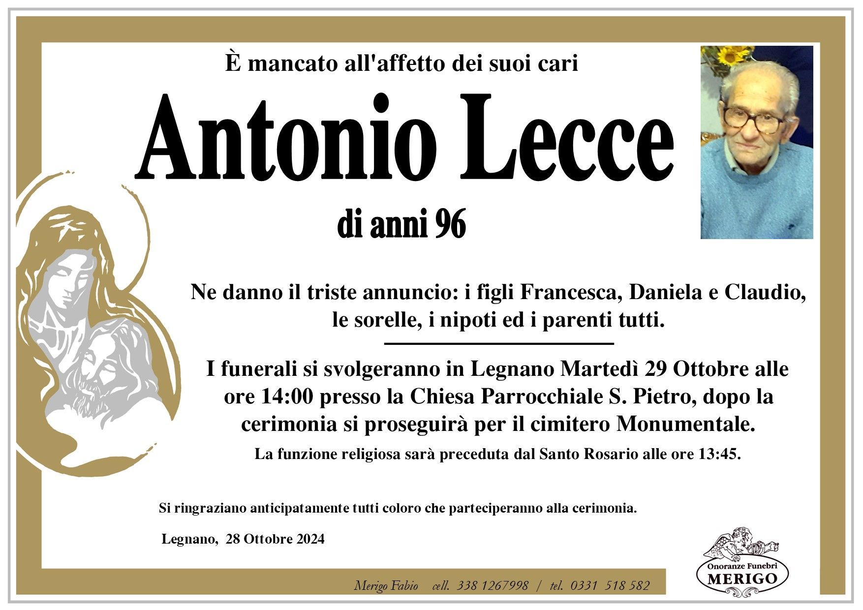 necrologio Antonio Lecce