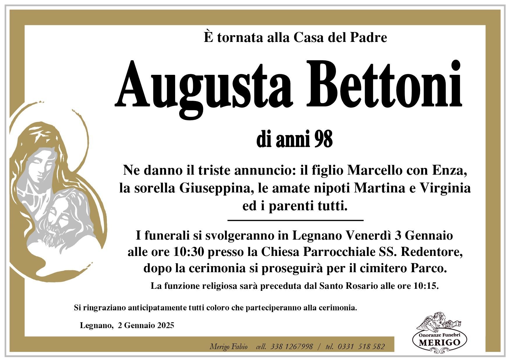 necrologio Augusta Bettoni