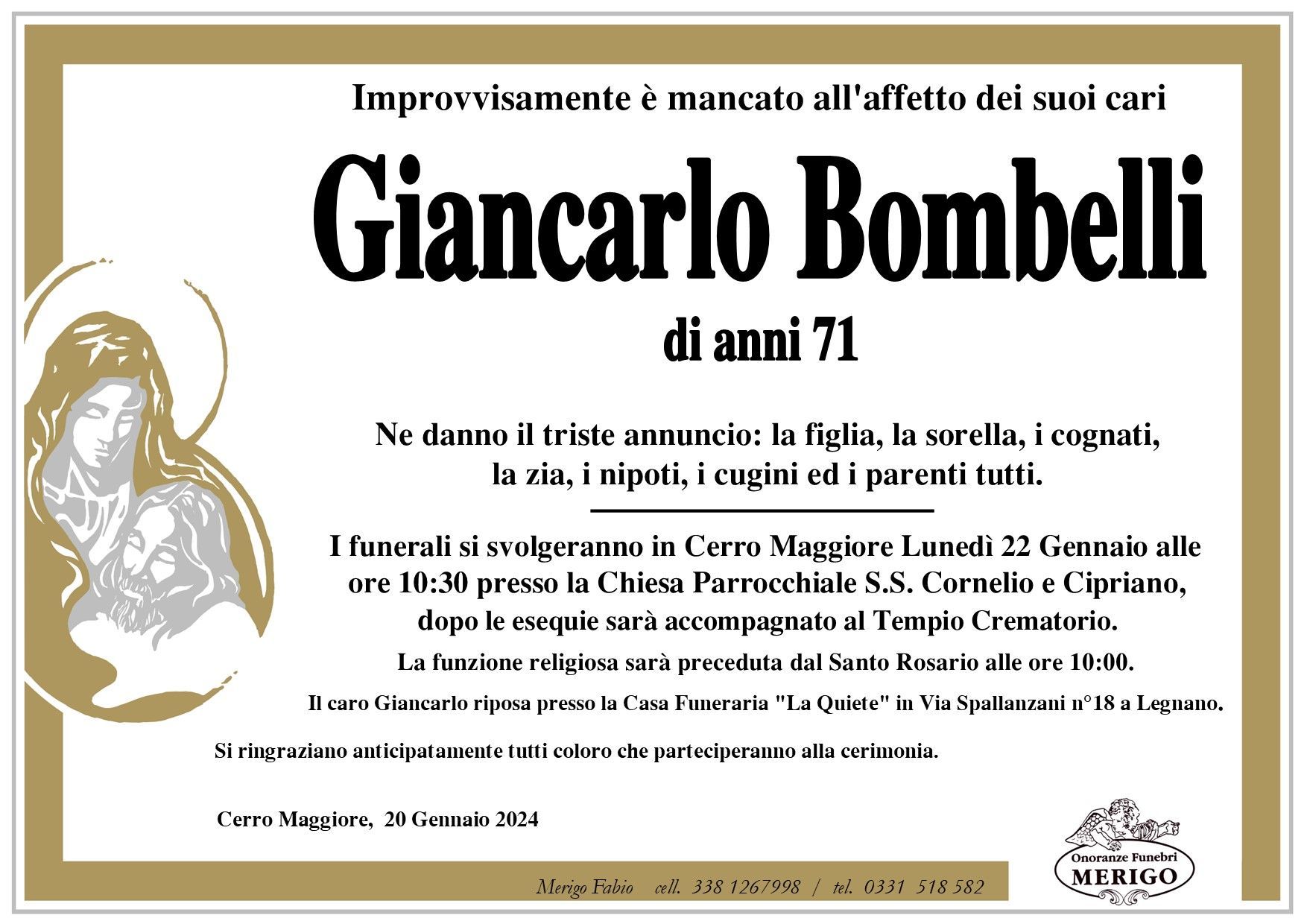 necrologio Giancarlo Bombelli