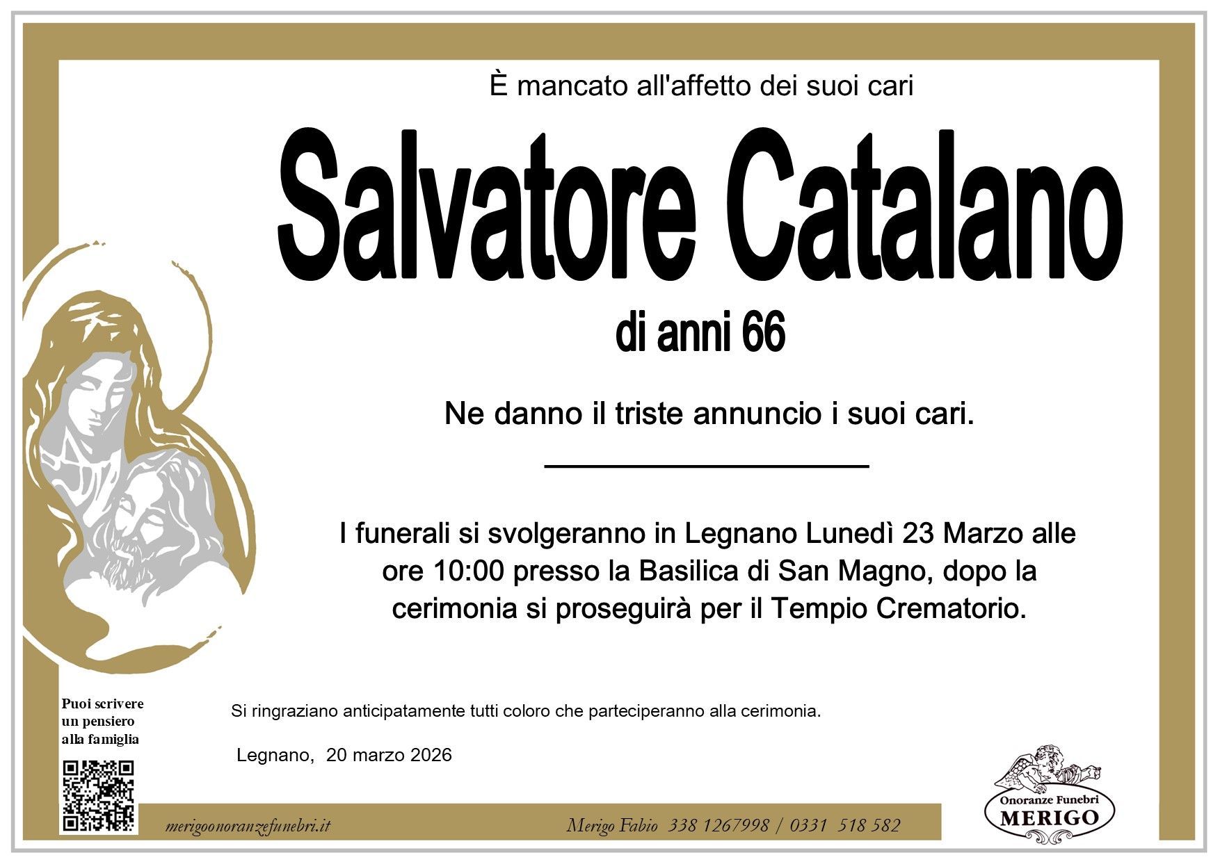 necrologio Salvatore Catalano