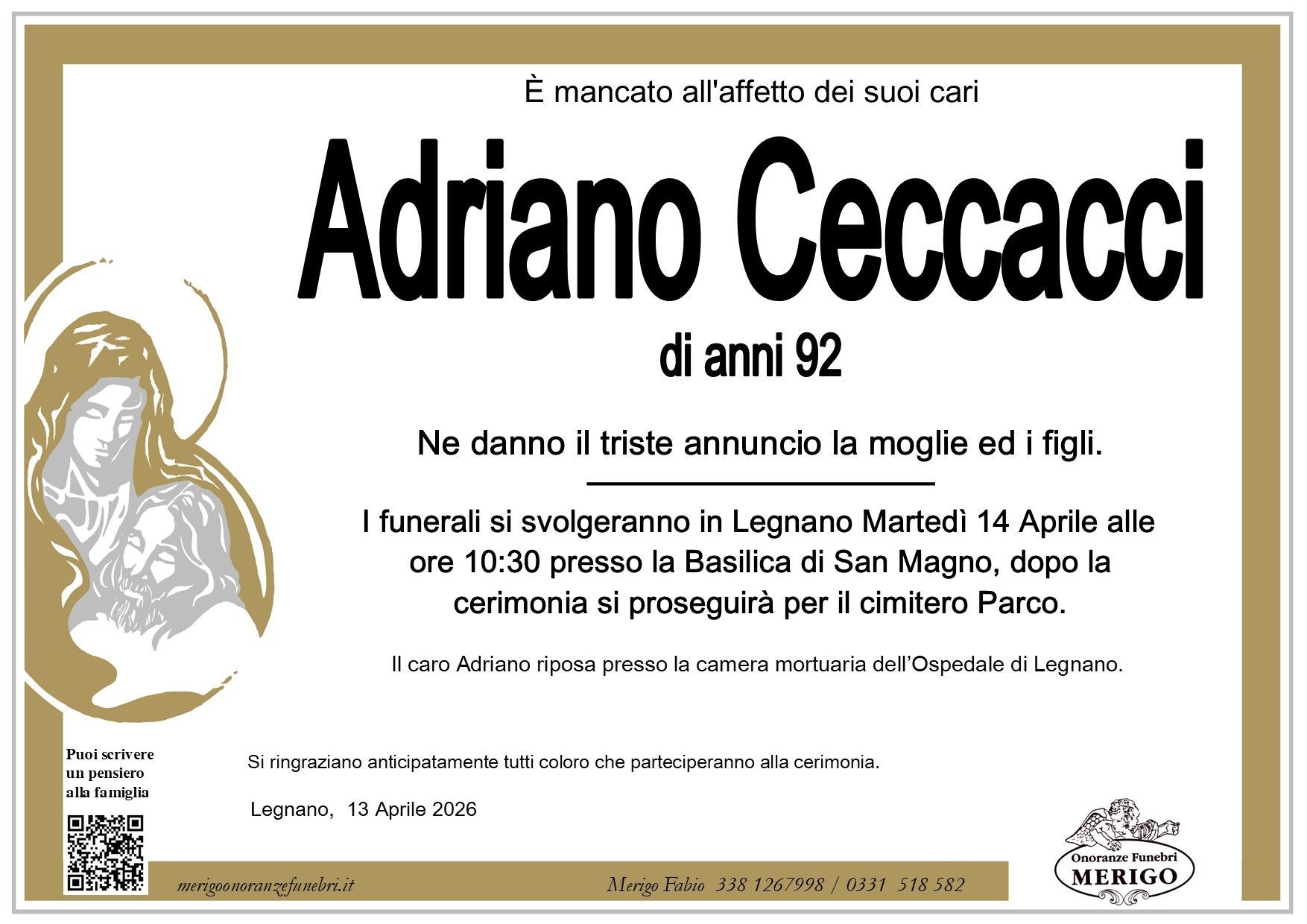 necrologio Adriano Ceccacci