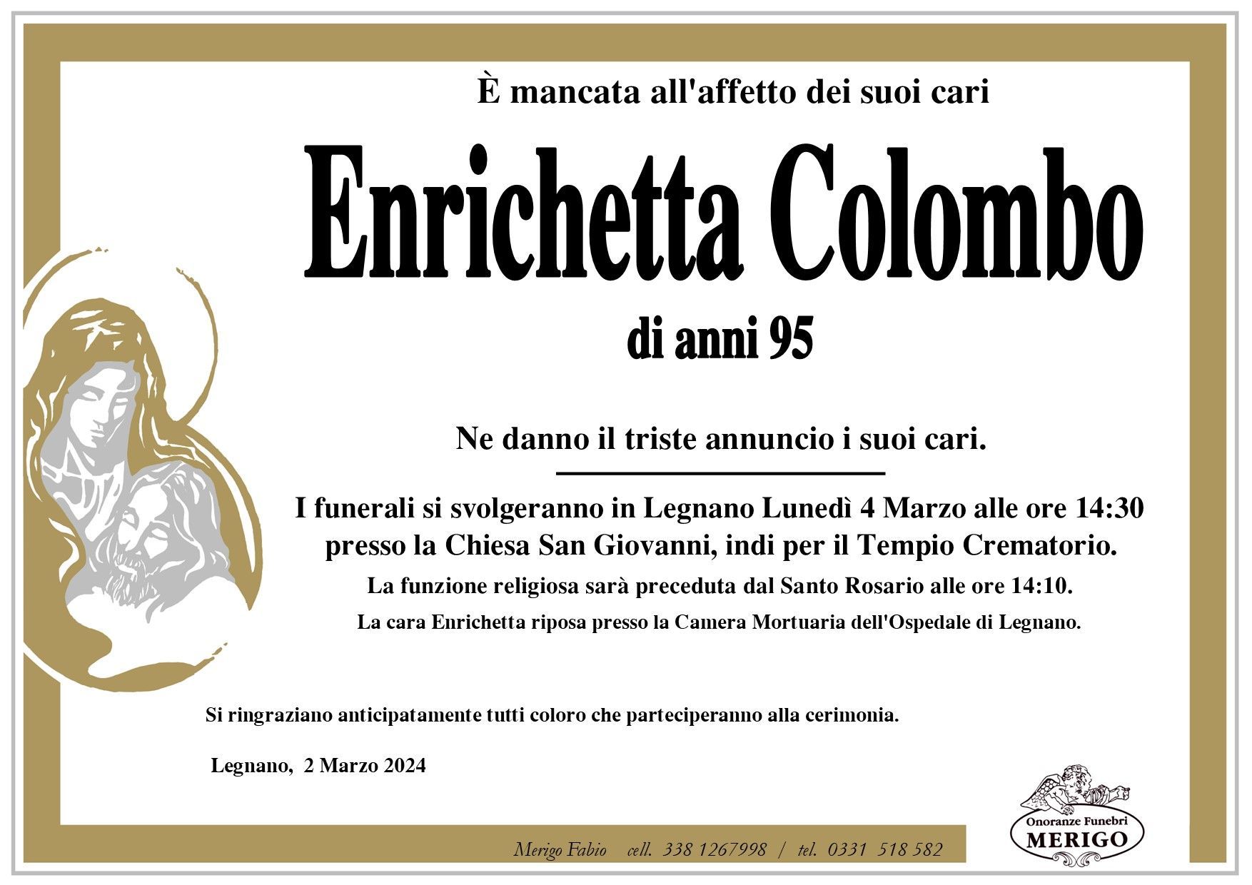 necrologio Enrichetta Colombo