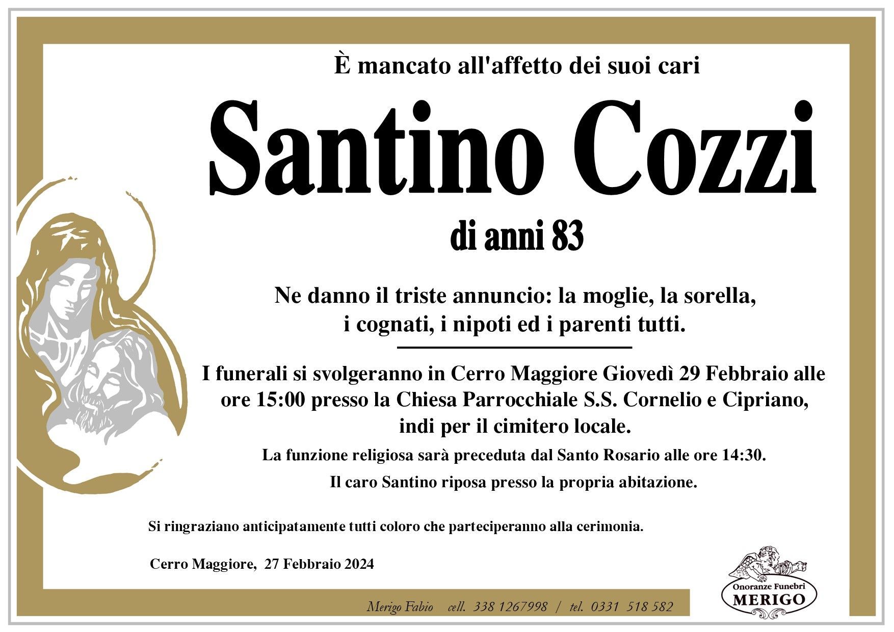 necrologio Santino Cozzi