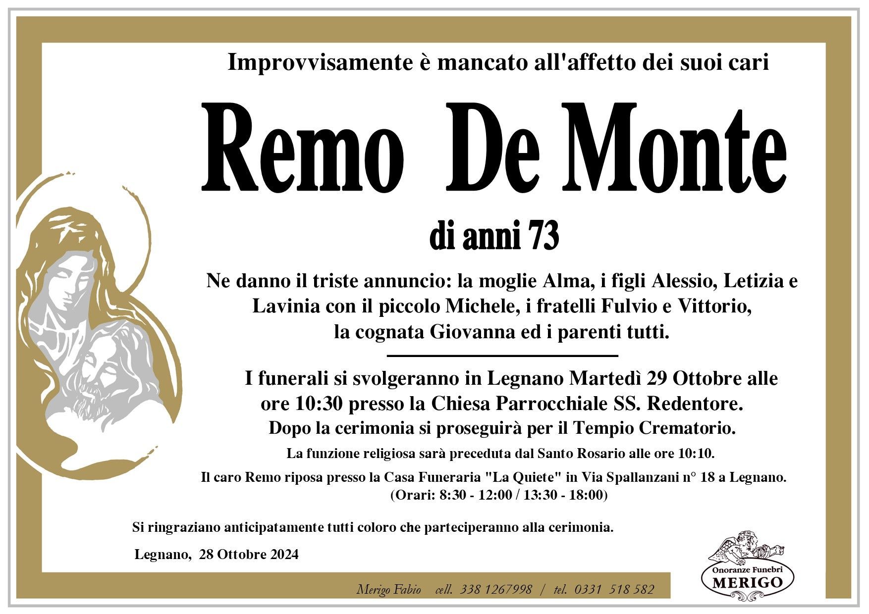 necrologio Remo De Monte