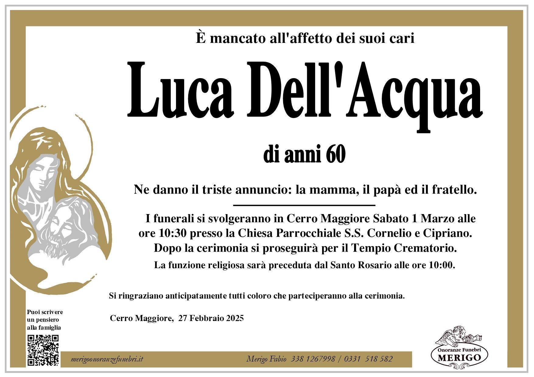 necrologio Luca Dell'Acqua