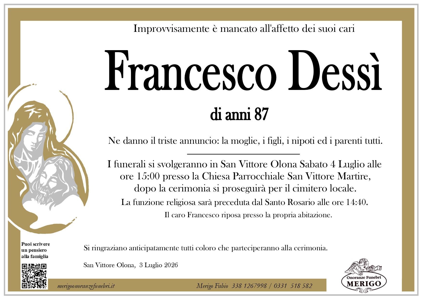 necrologio Francesco Dessì