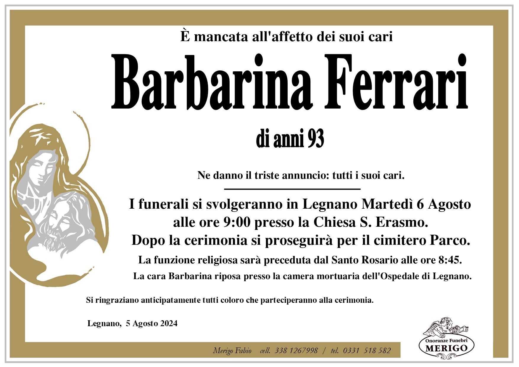 necrologio Barbarina Ferrari