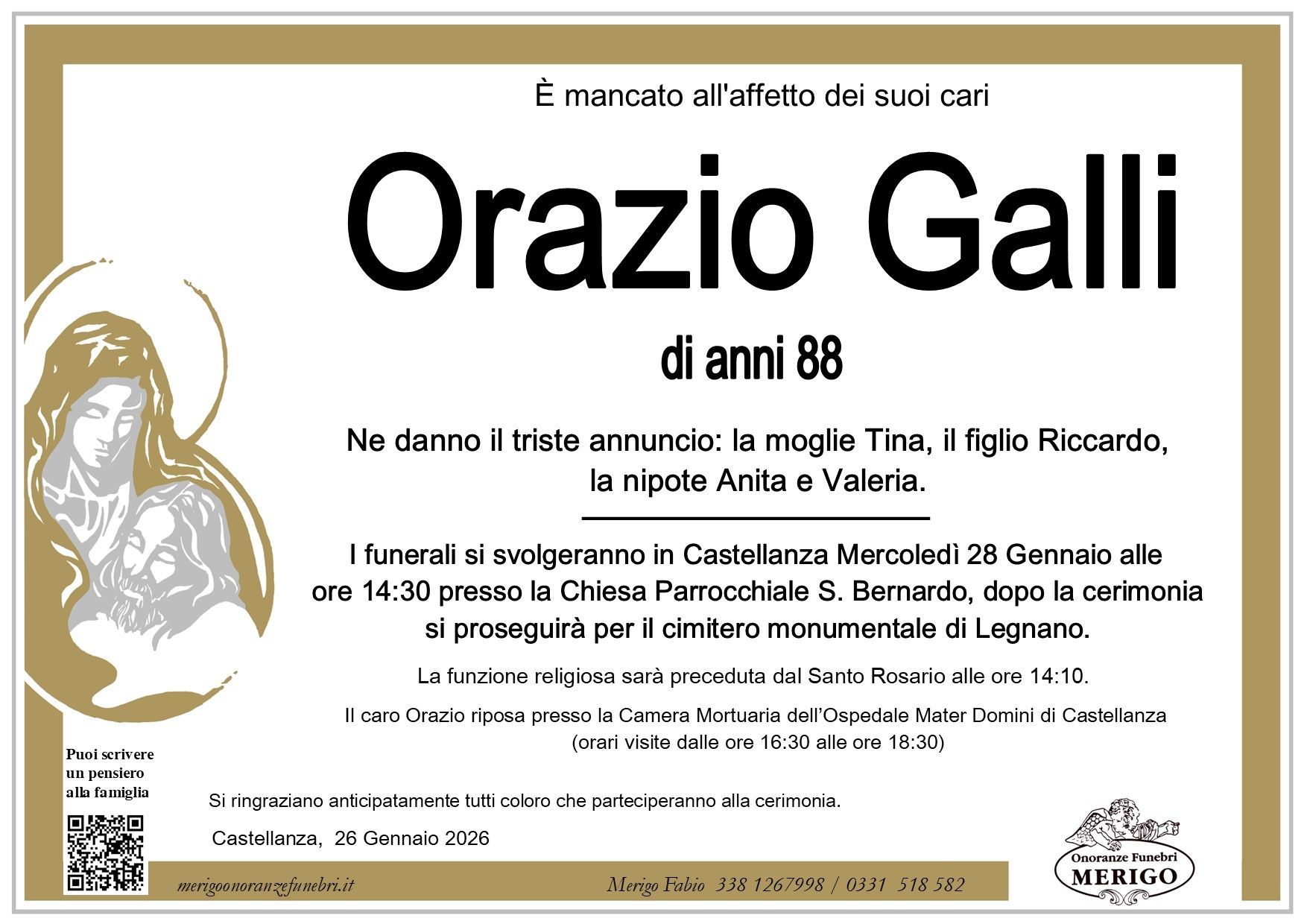 necrologio Orazio Galli