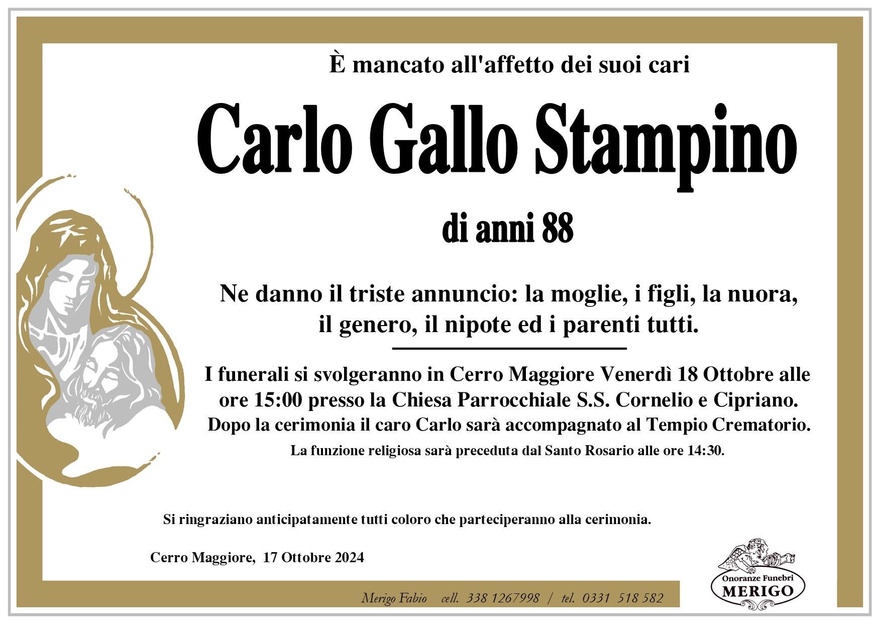 necrologio Carlo Gallo Stampino