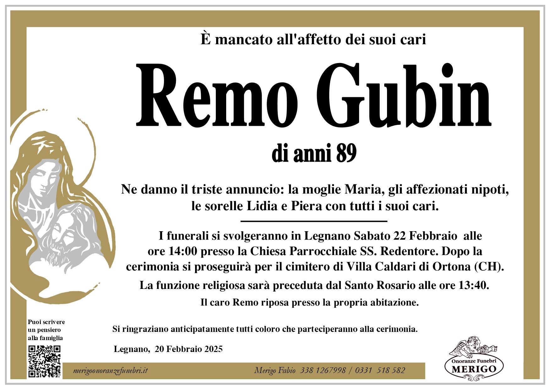 necrologio Remo Gubin