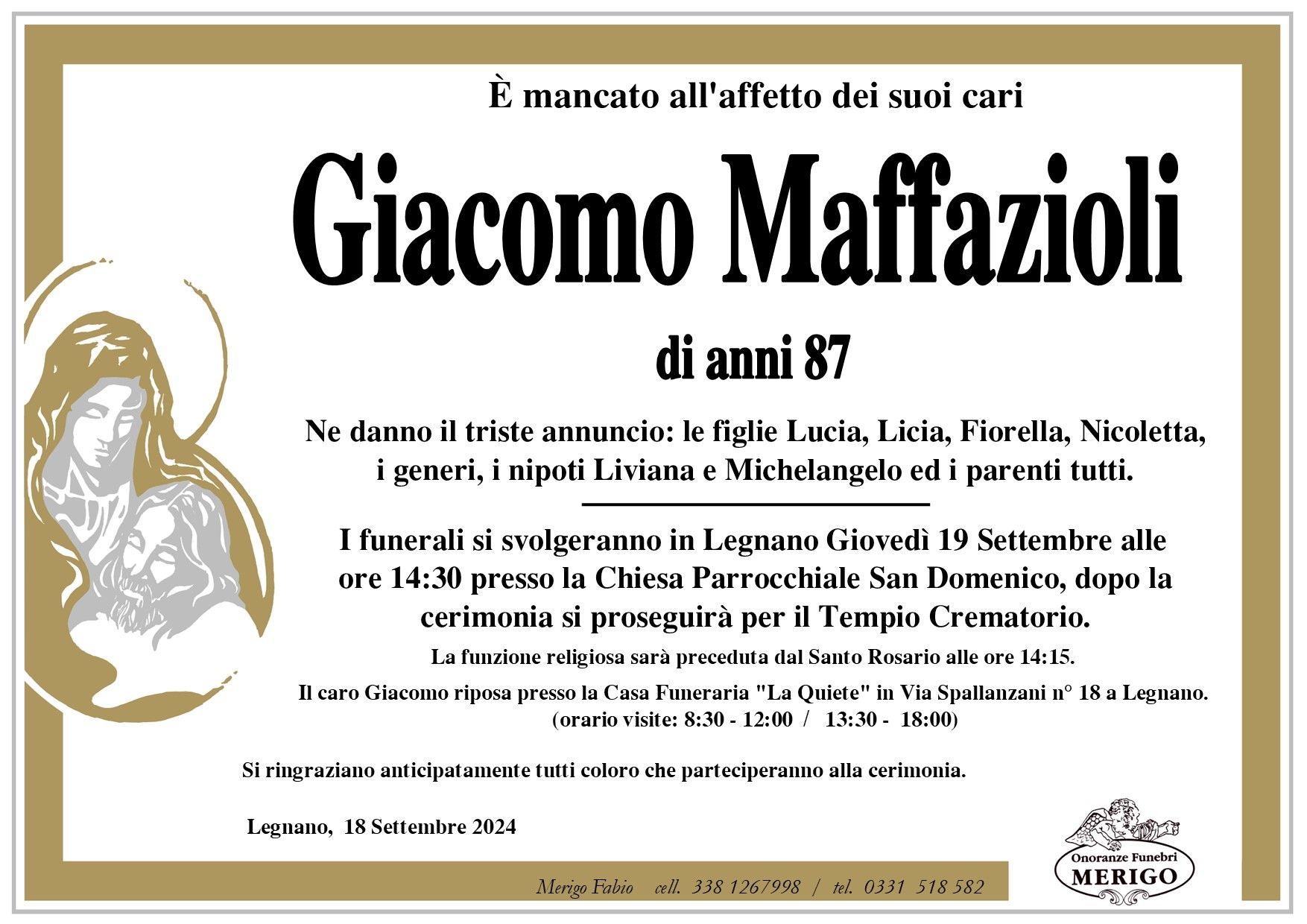 necrologio Giacomo Maffazioli
