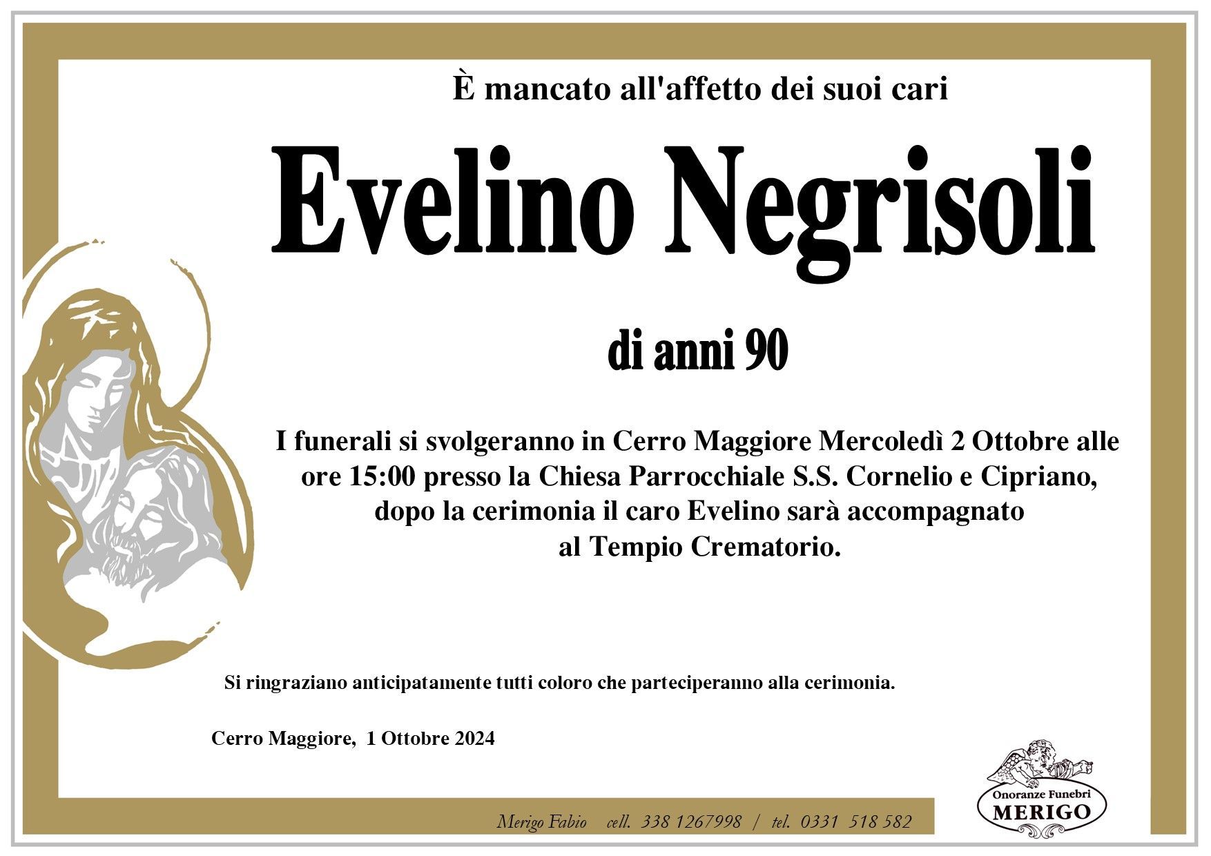 necrologio Evelino Negrisoli
